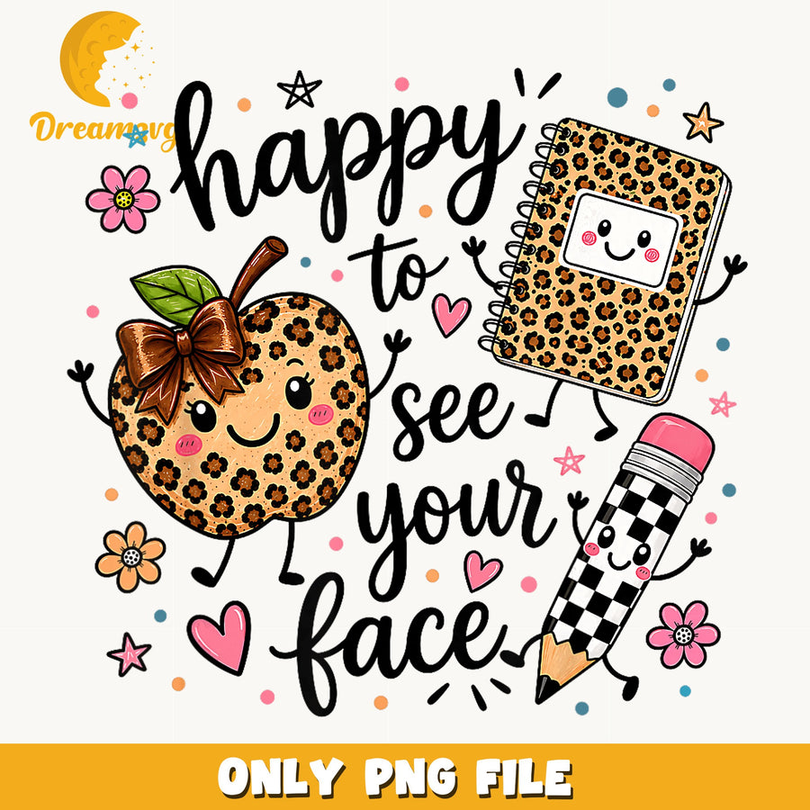 Happy To See Your Face Teacher PNG, Leopard Apple School, Back To