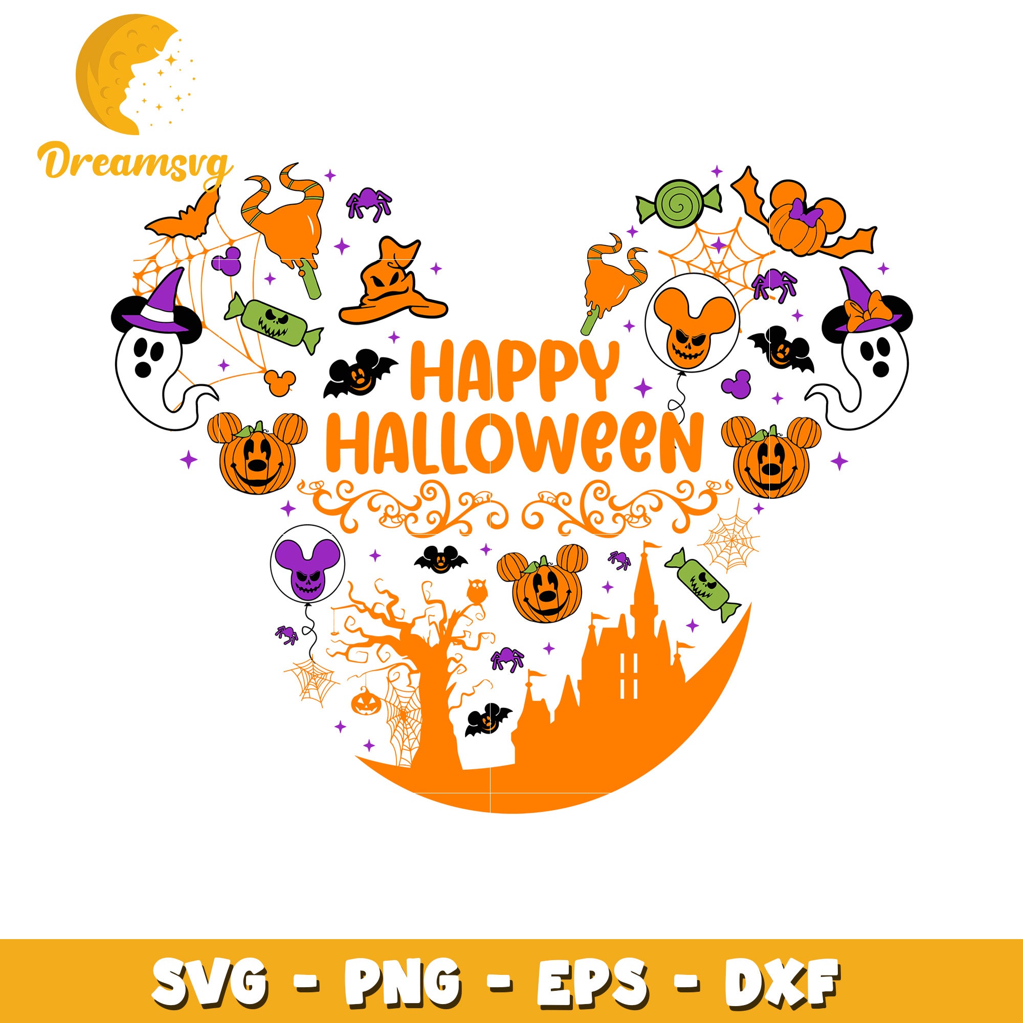 Happy halloween Mickey head pattern svg, Disney friends halloween vibes svg