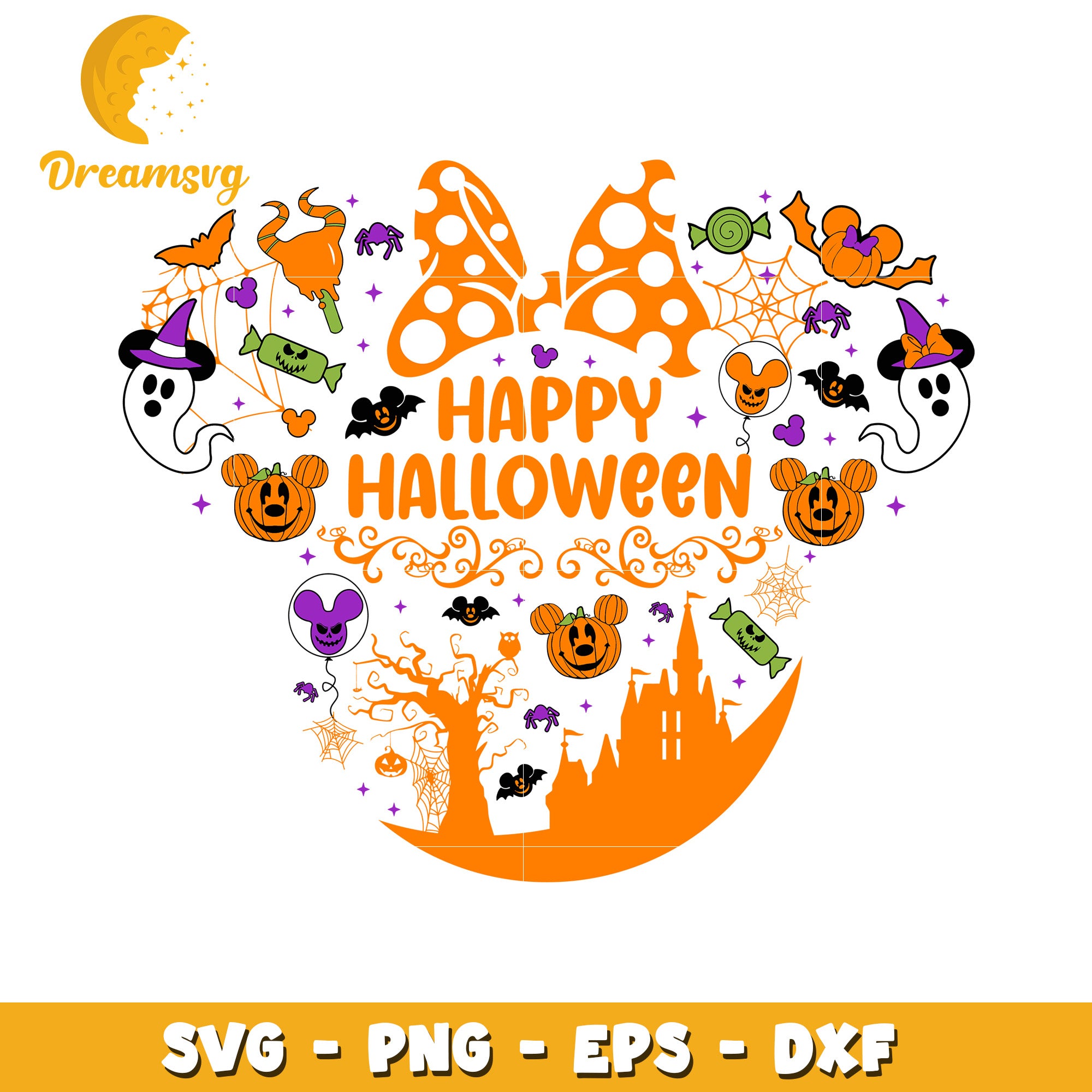 Happy halloween Minnie head pattern svg, Disney friends halloween vibes svg