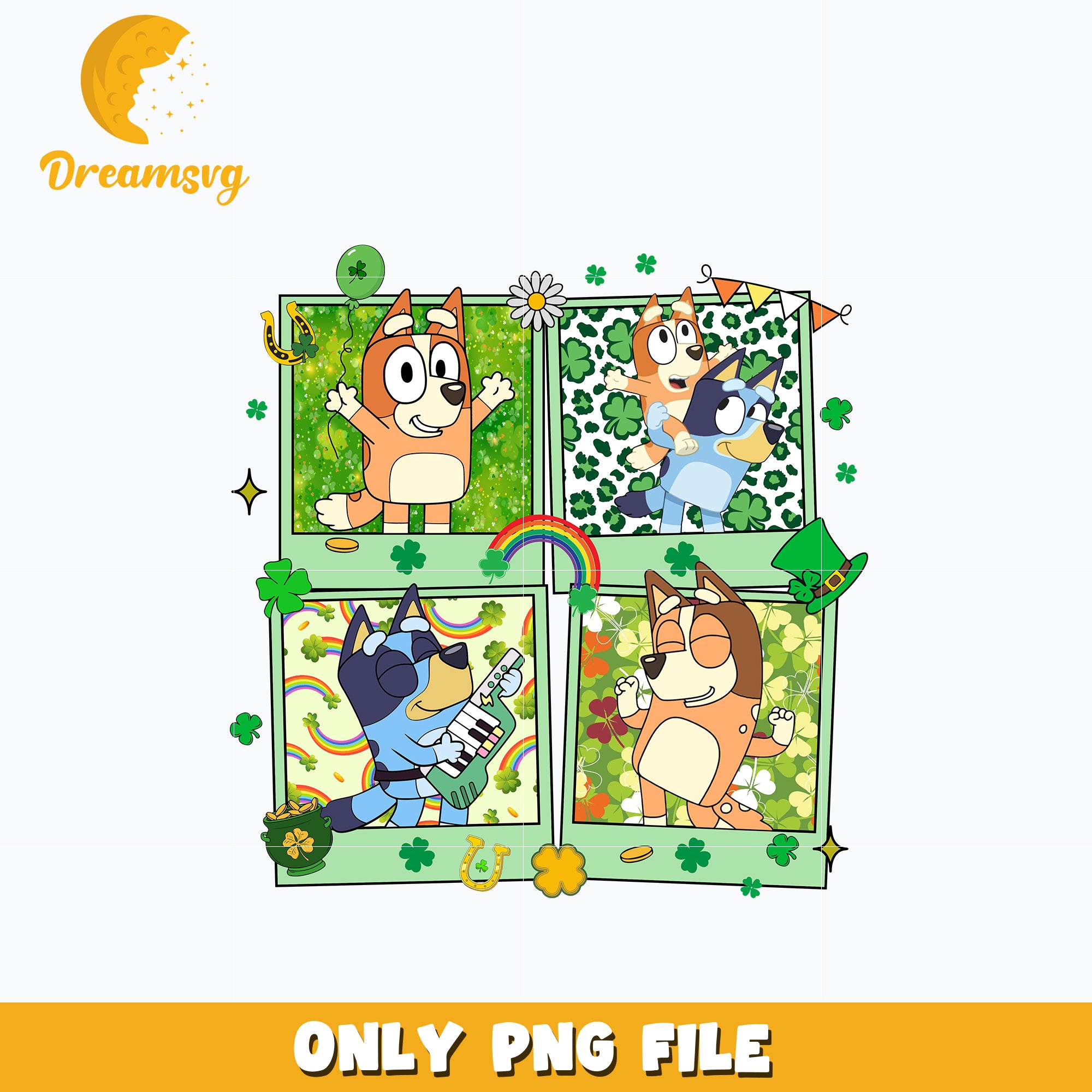 Happy Bluey and Bingo St. Patrick's Day Png