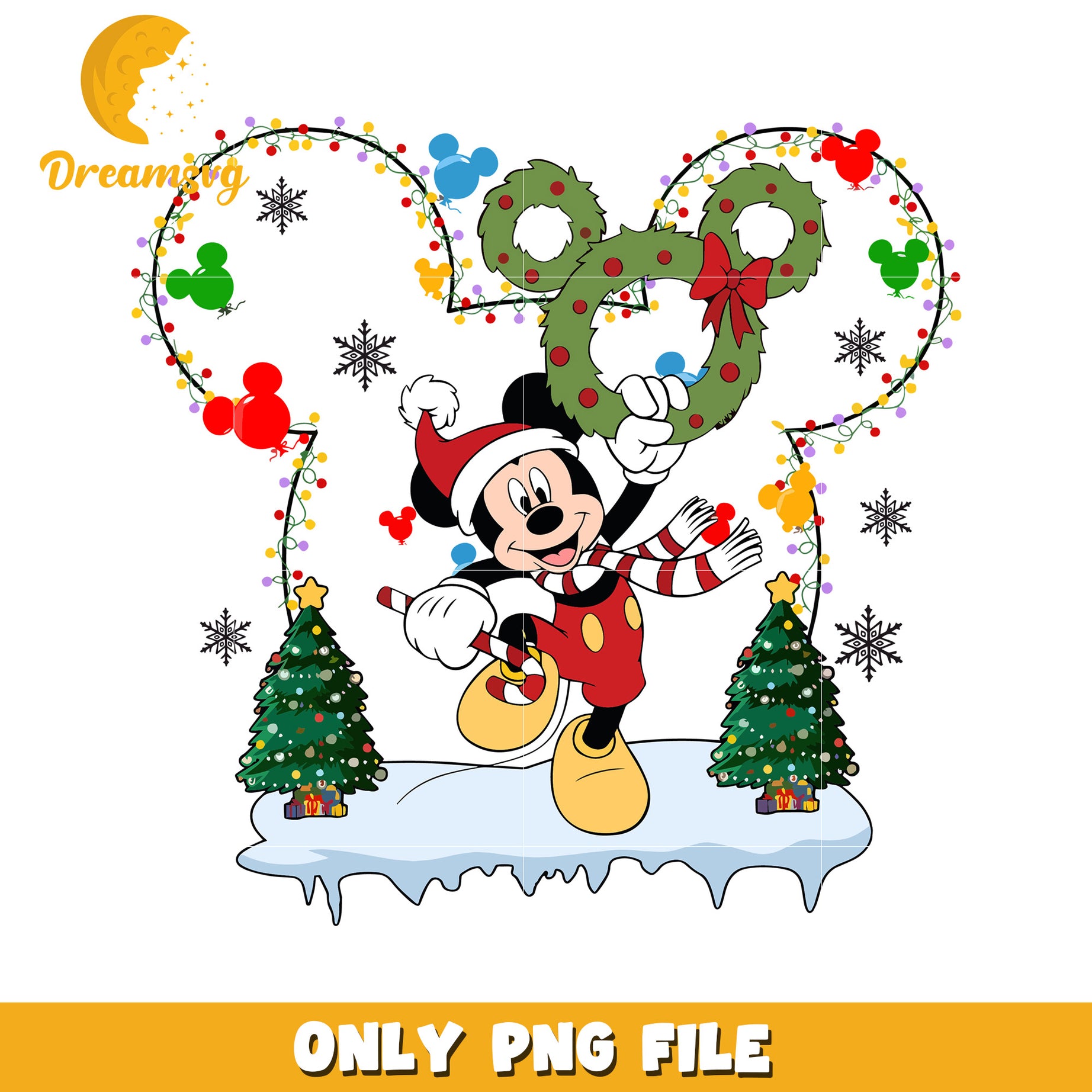 Happy mickey christmas png, disney characters png, christmas wreath png