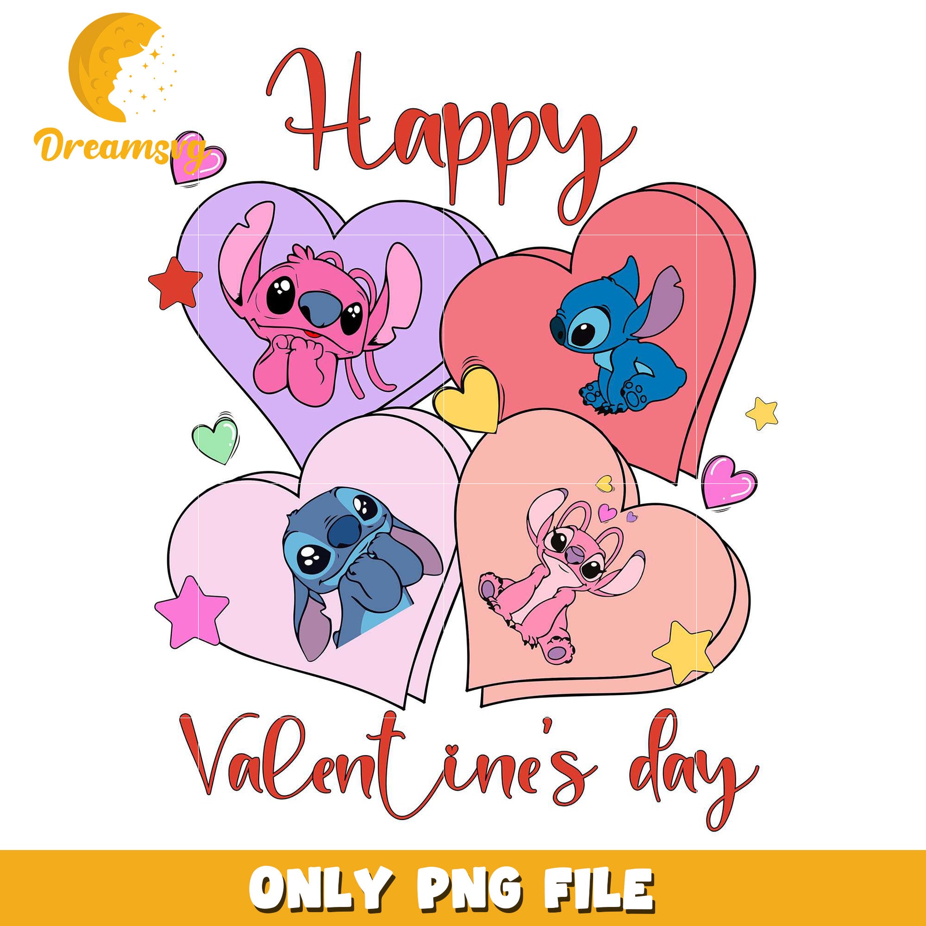 Happy valentine's day png, stitch and angel png, disney couple png