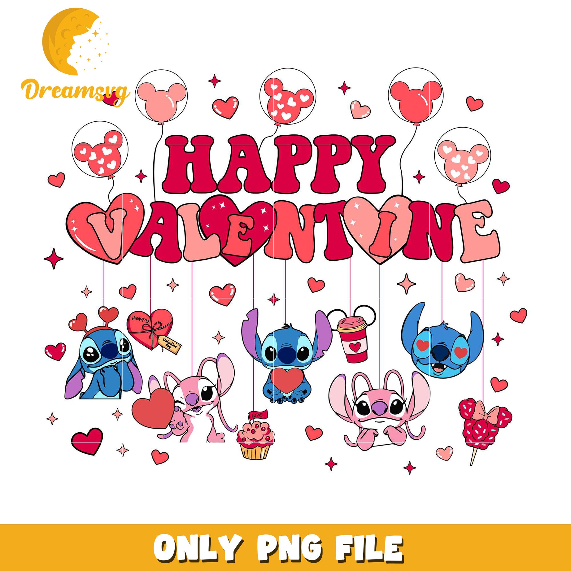 Happy valentine mickey balloon png, Stitch and Angel png