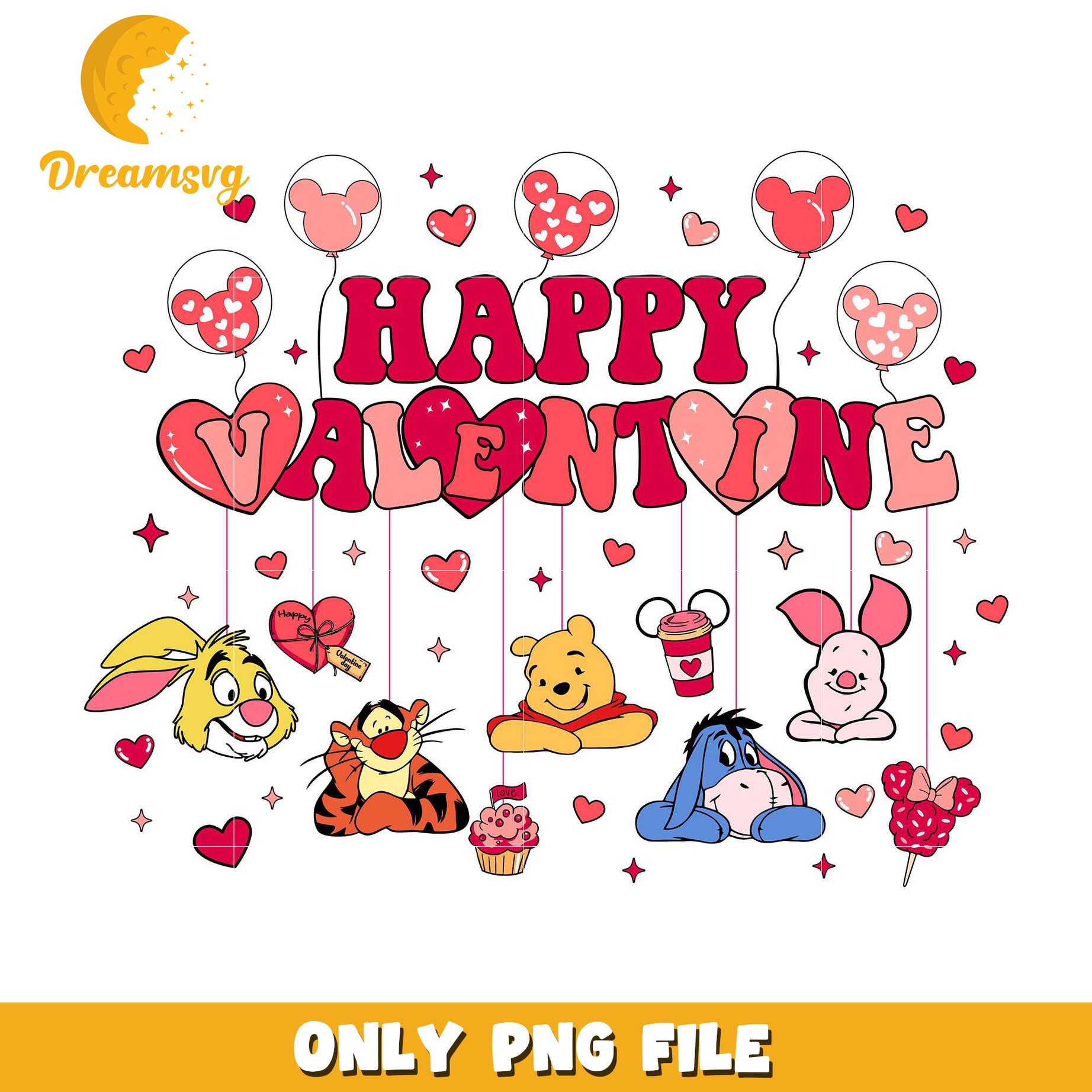 Happy valentine mickey balloon png, pooh and friends png