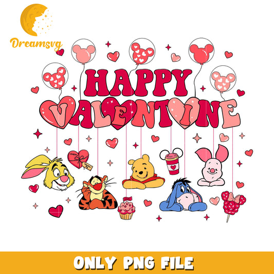 Happy valentine mickey balloon png, pooh and friends png