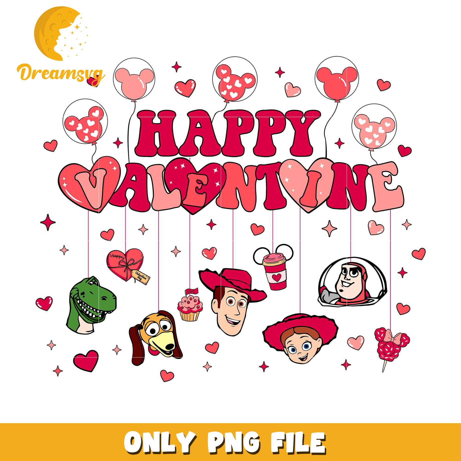 Happy valentine mickey balloon png, toy story characters png