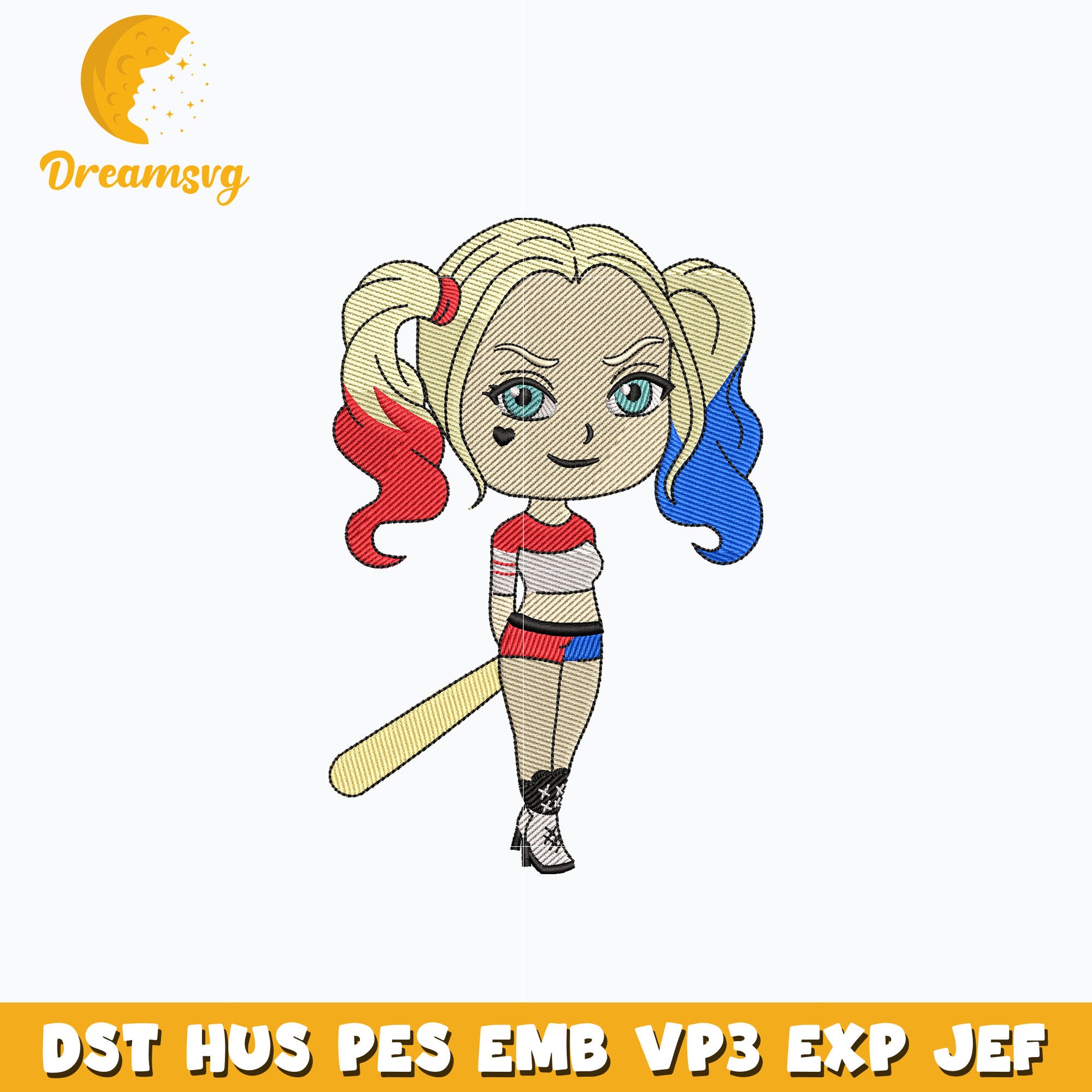 Harley Quinn chibi embroidery design