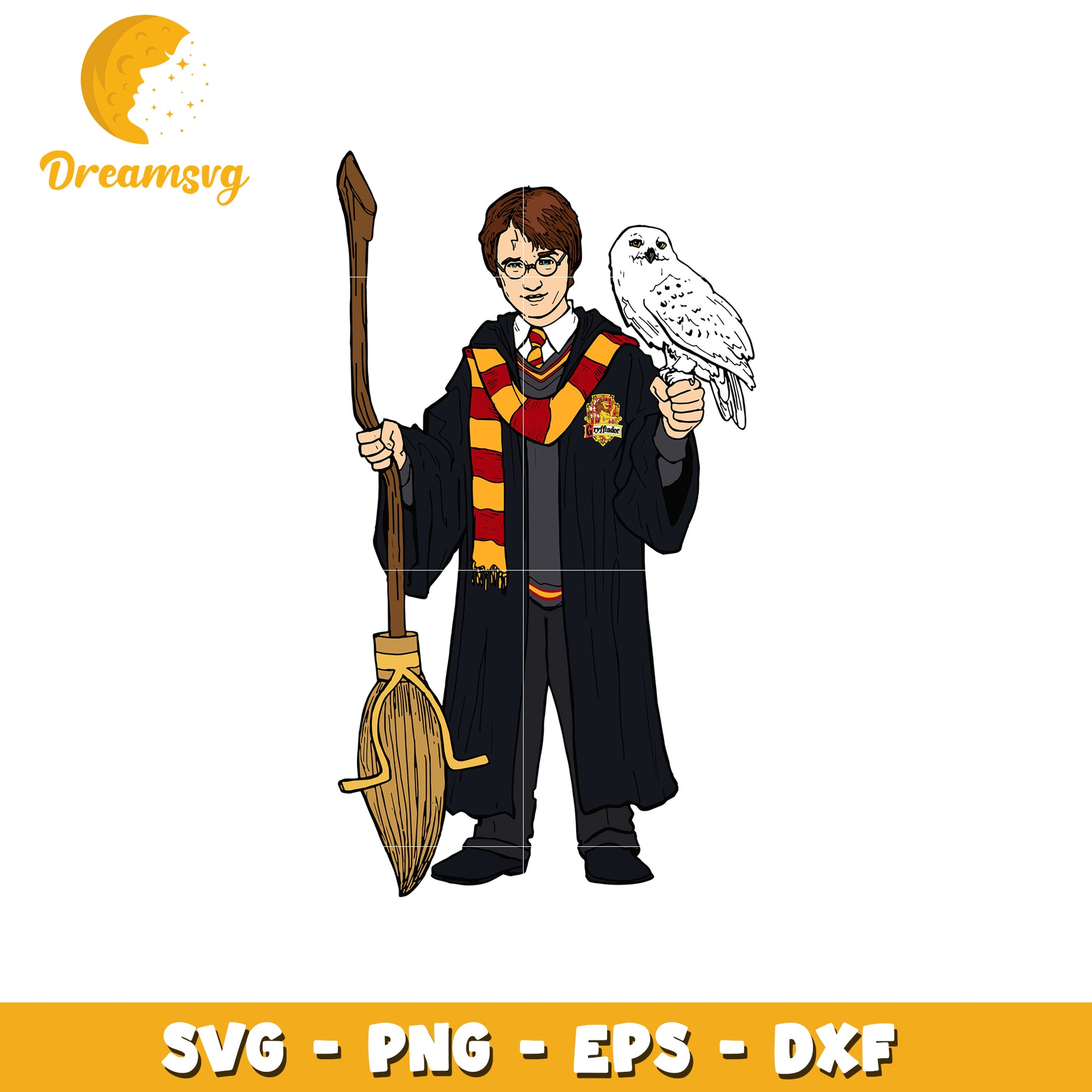 Harry Potter SVG Art with Broomstick and Owl Design 55x55