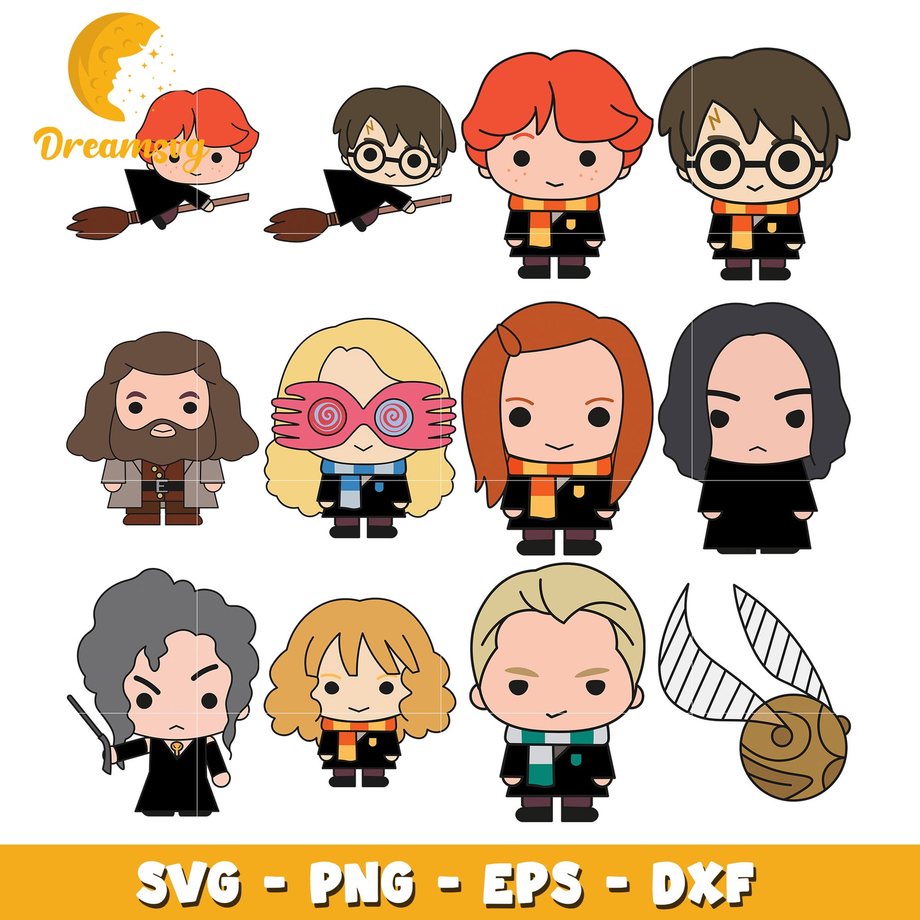 Harry Potter chibi characters bundle svg, Harry Potter cast svg