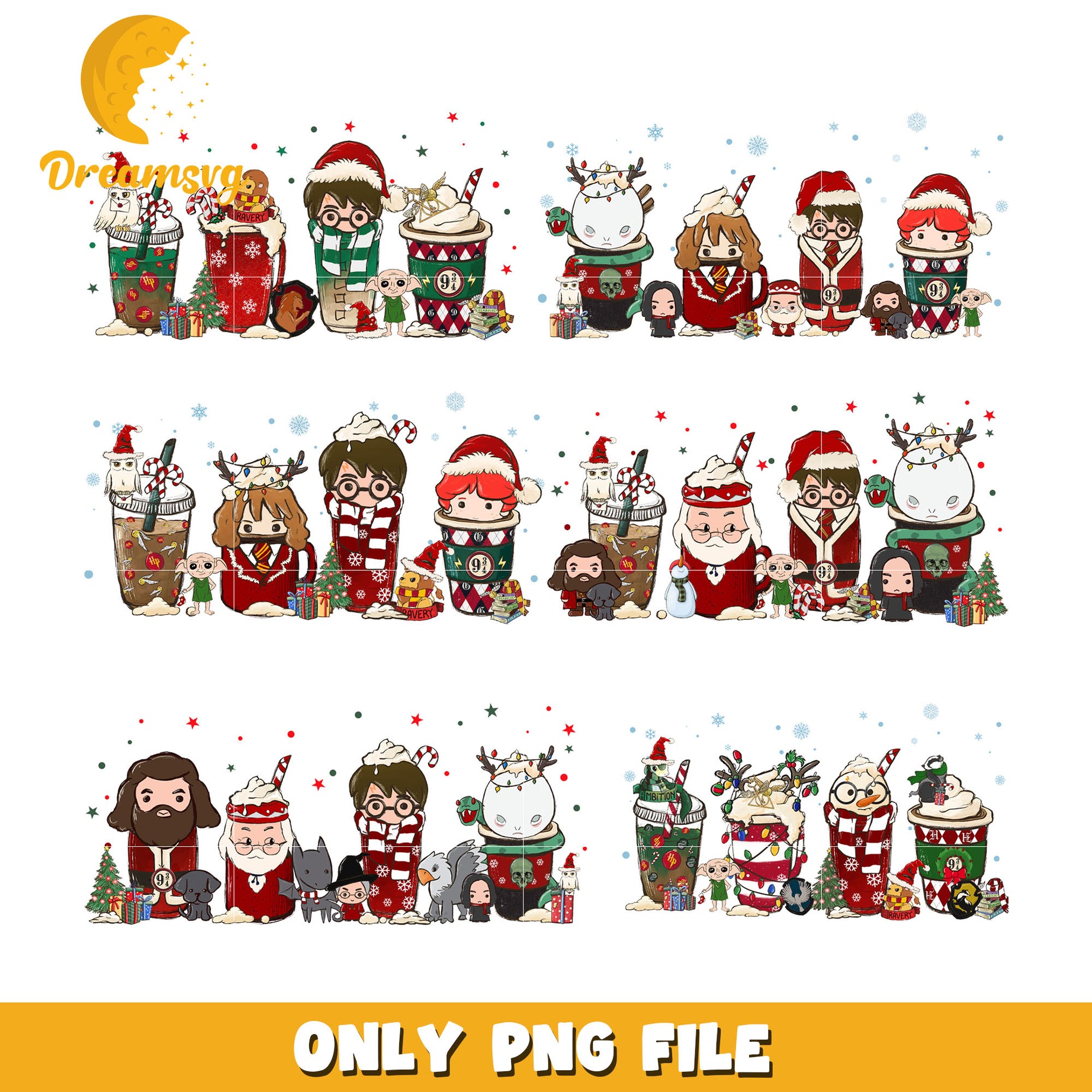 Harry potter coffee cup christmas bundle png, harry potter christmas​ png