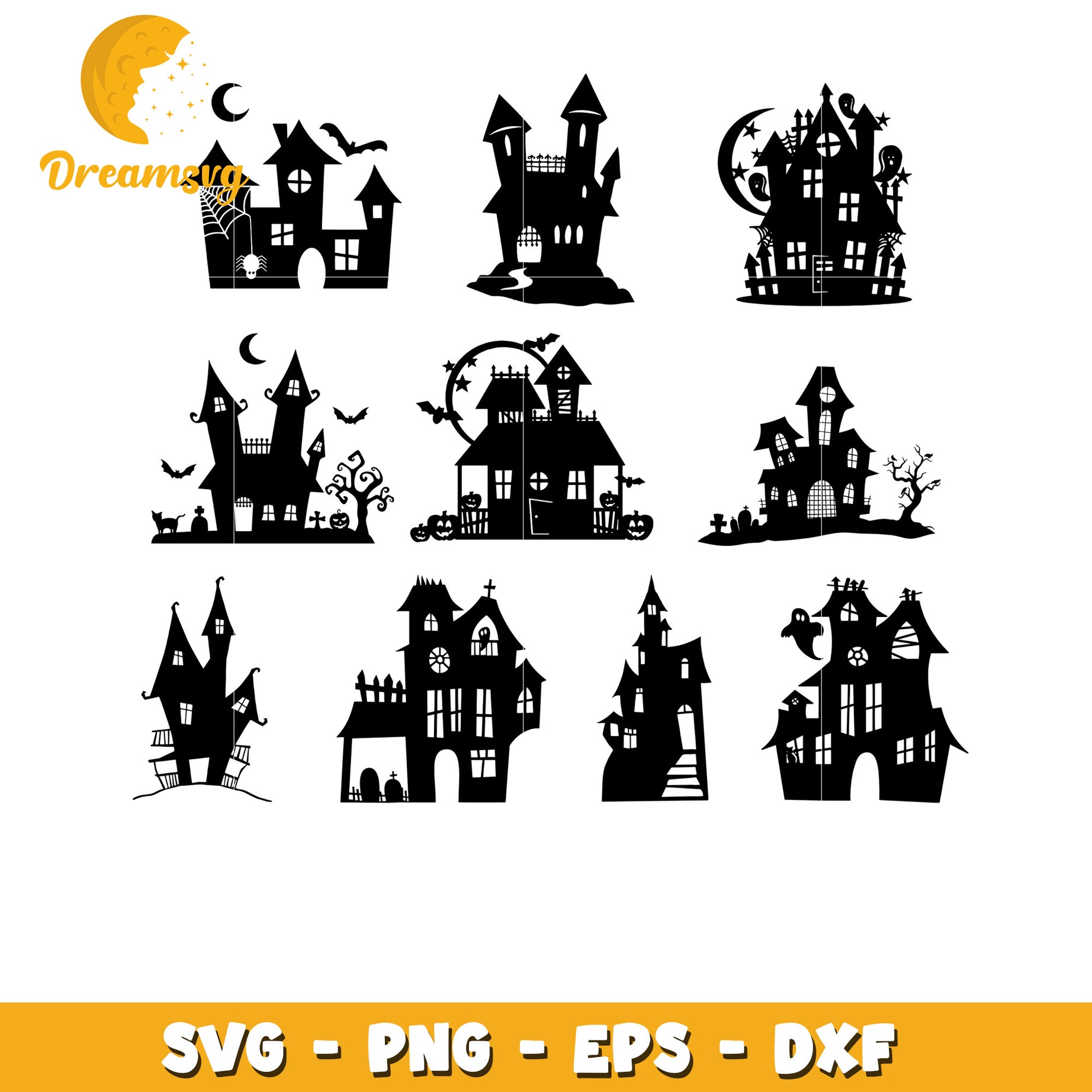 Happy Halloween with silhouette haunted bundle svg, halloween svg