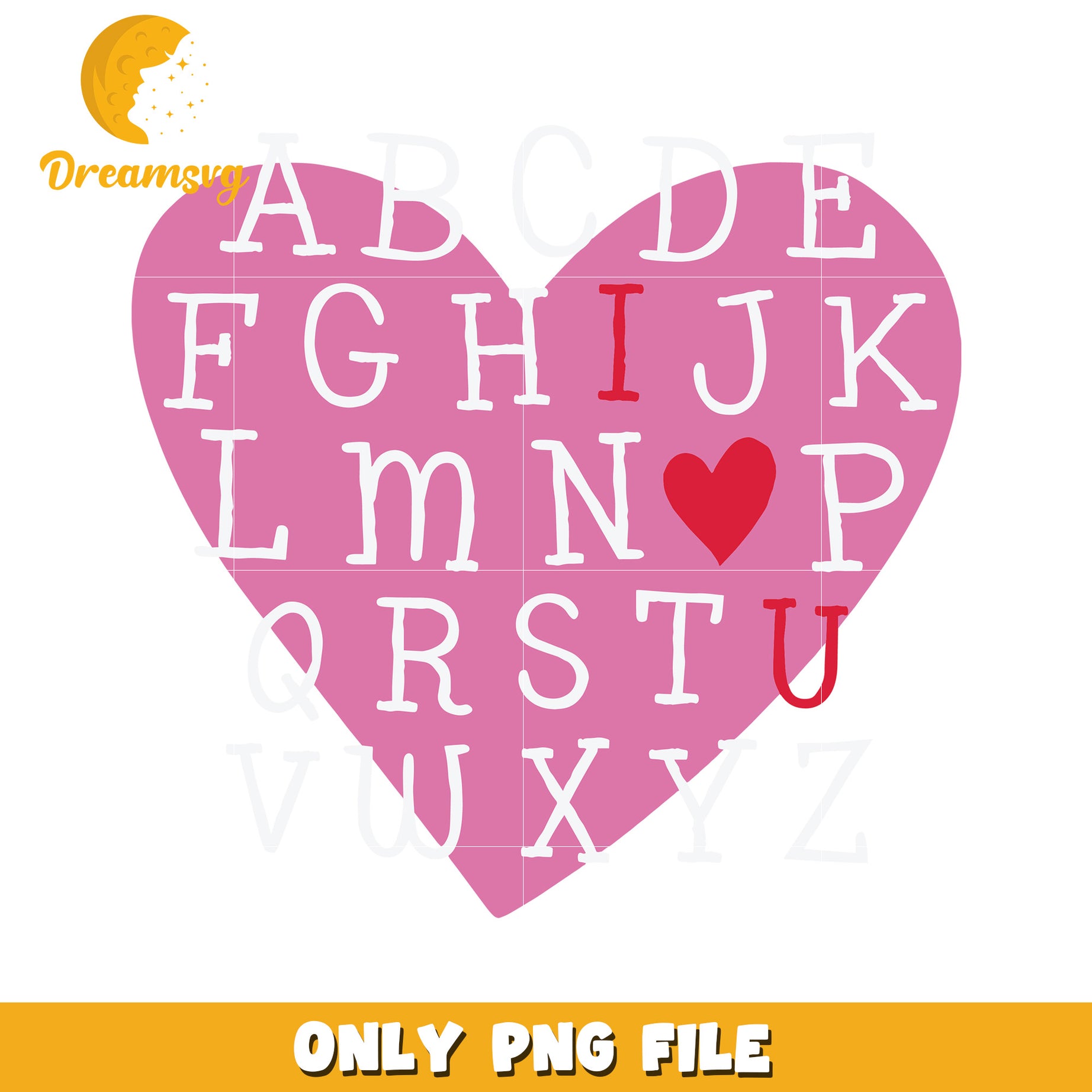 Heart Alphabet PNG Sublimation