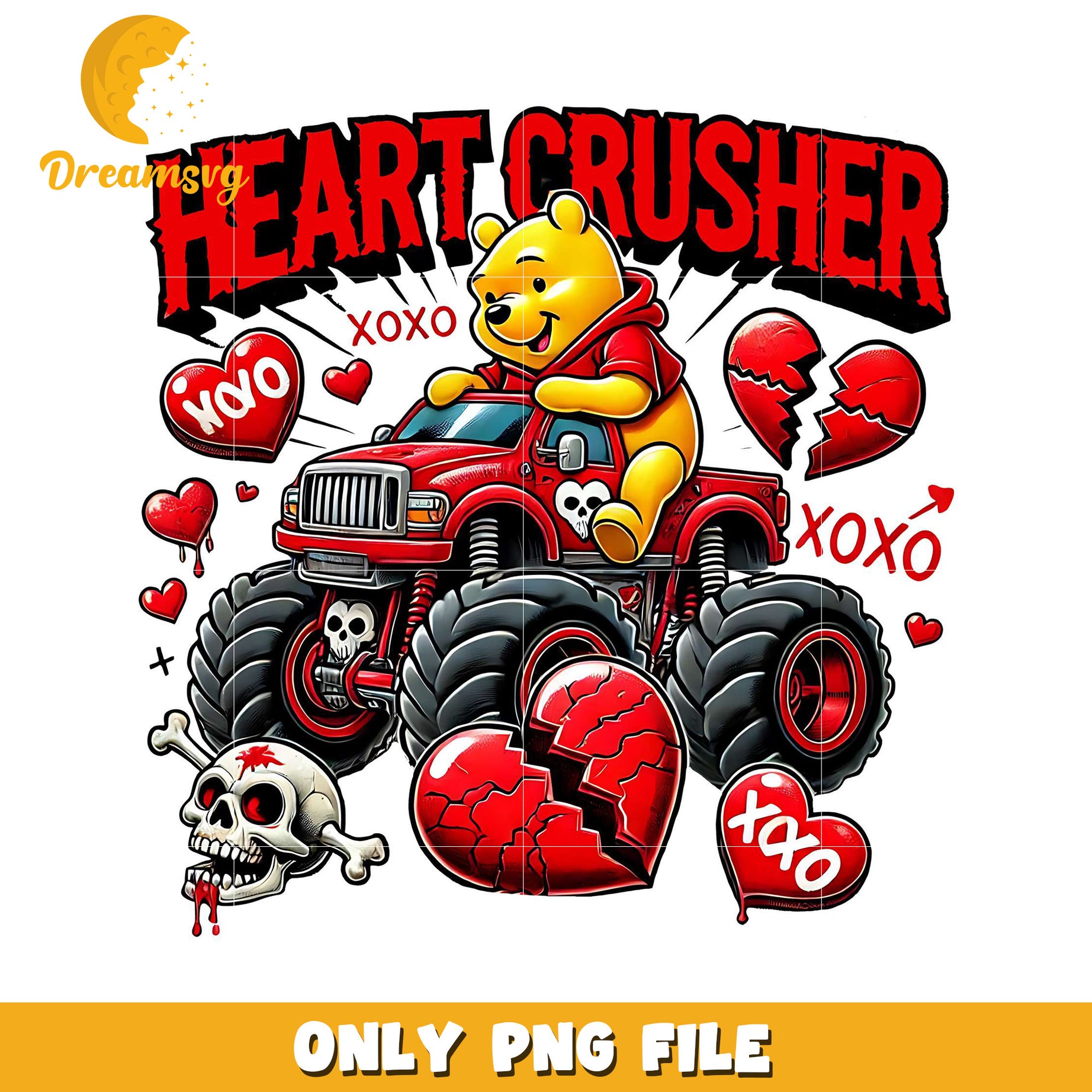 Heart Crusher Bear Monster Truck PNG Graphic Design File