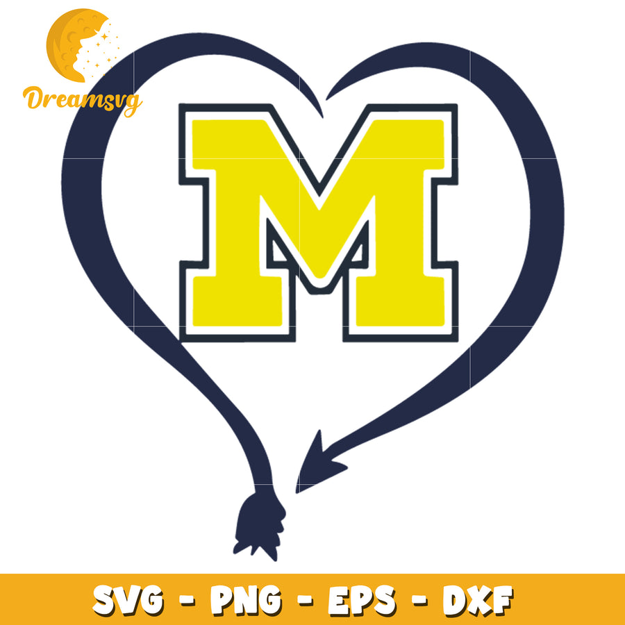 Heart M Letter SVG PNG EPS DXF Cut File