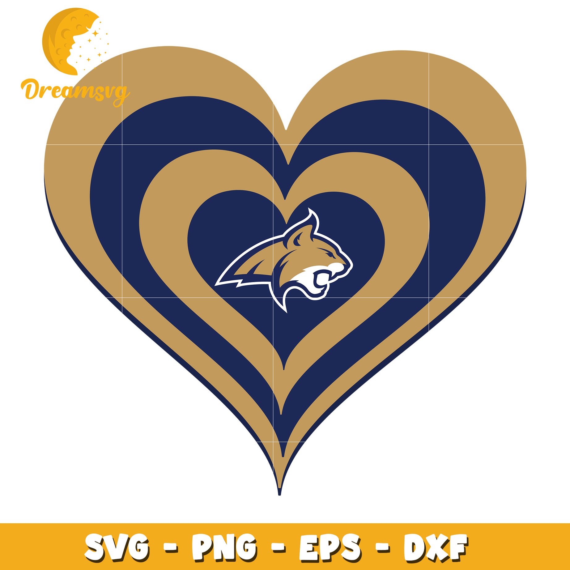 Heart SVG Design Featuring Gold and Navy Stripes with Logo