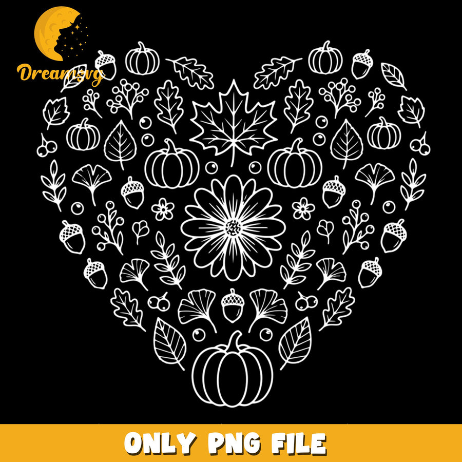 Heart Floral PNG, Autumn Leaves, Pumpkin Design PNG