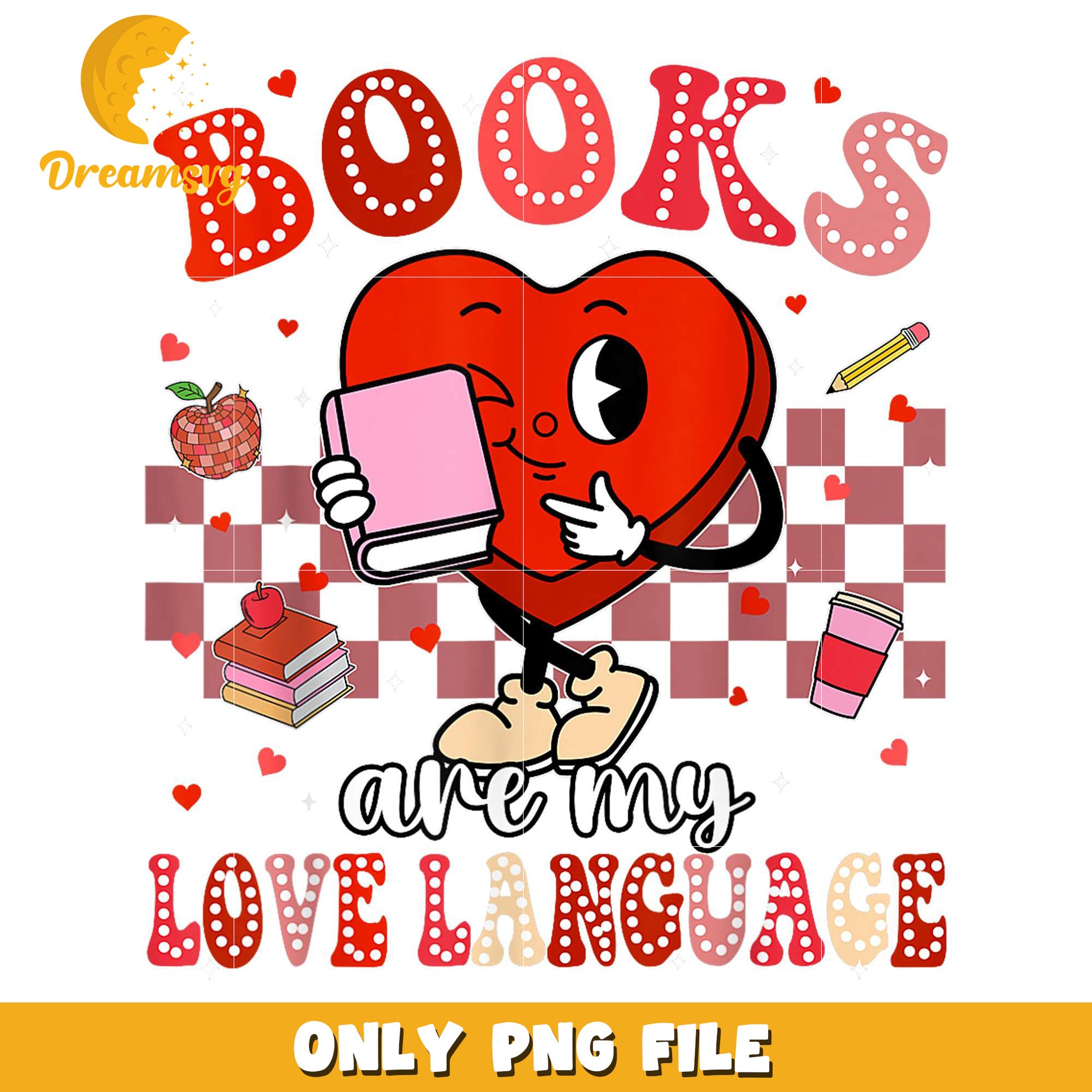 Heart books are my love language valentines png, book png