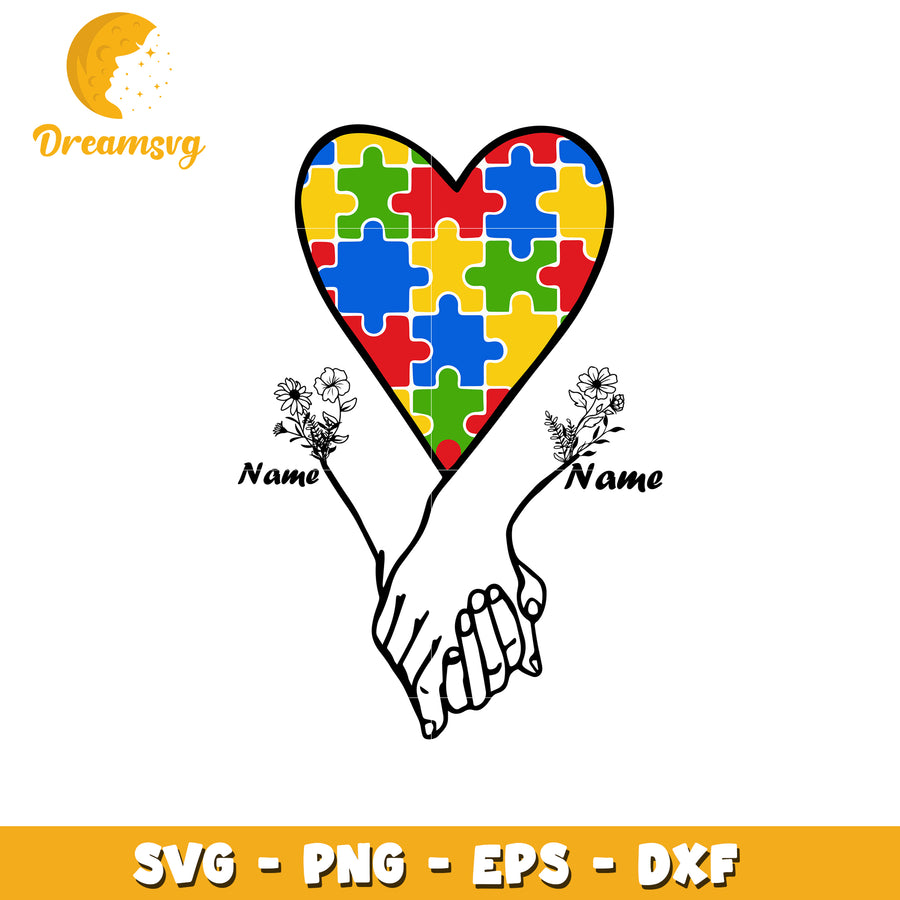 Heart hand autism svg, you and me svg, love each othe svg
