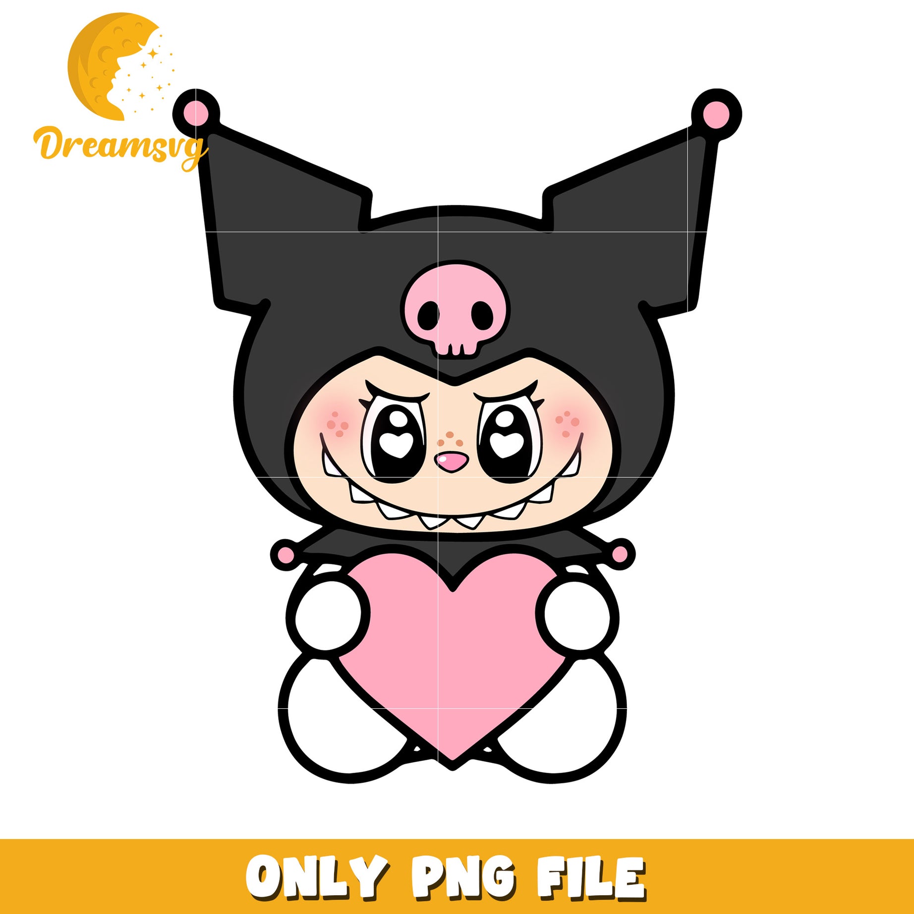 Heart kuromi labubu design png, halloween labubu png, halloween pumpkin png