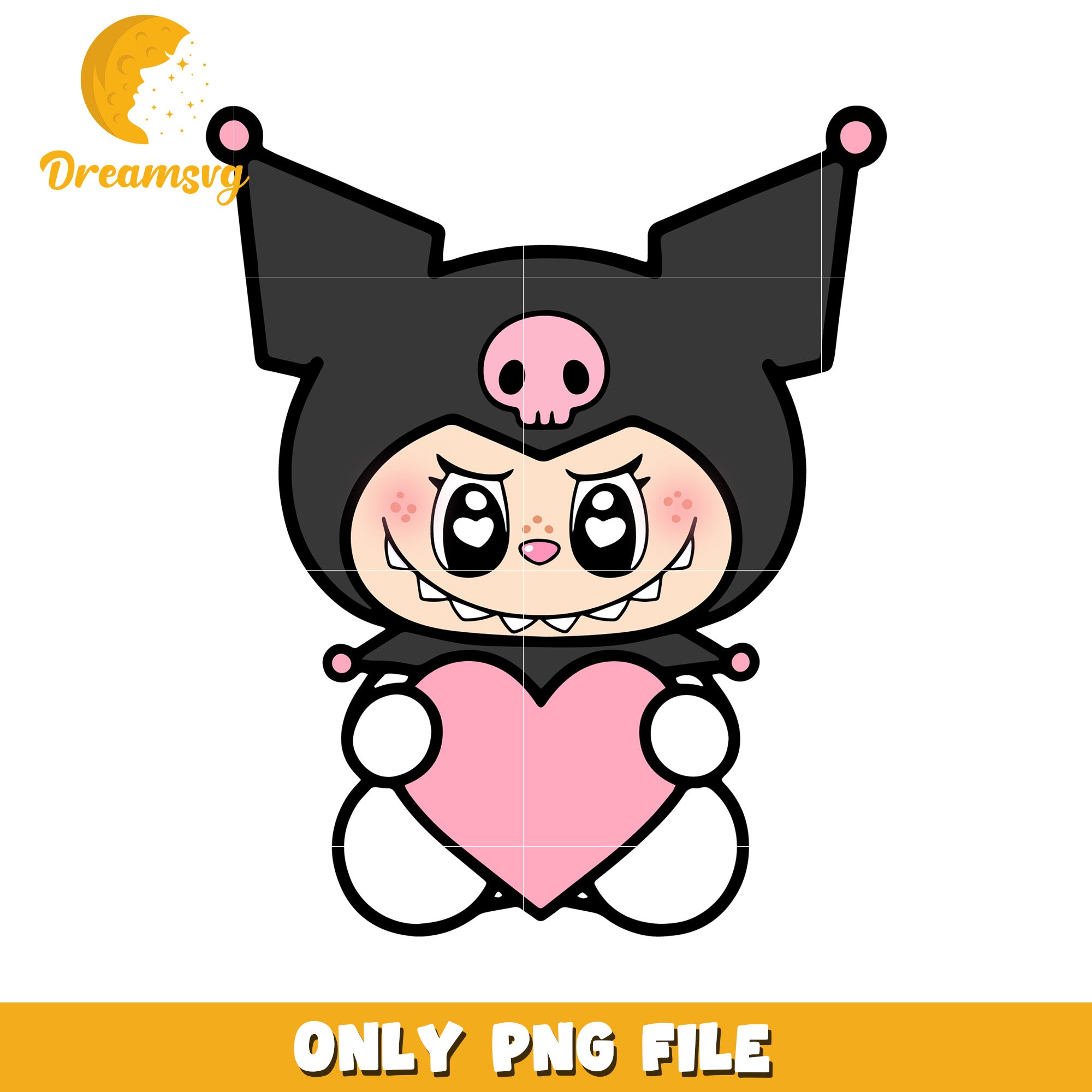 Heart kuromi labubu design png, halloween labubu png, halloween pumpkin png