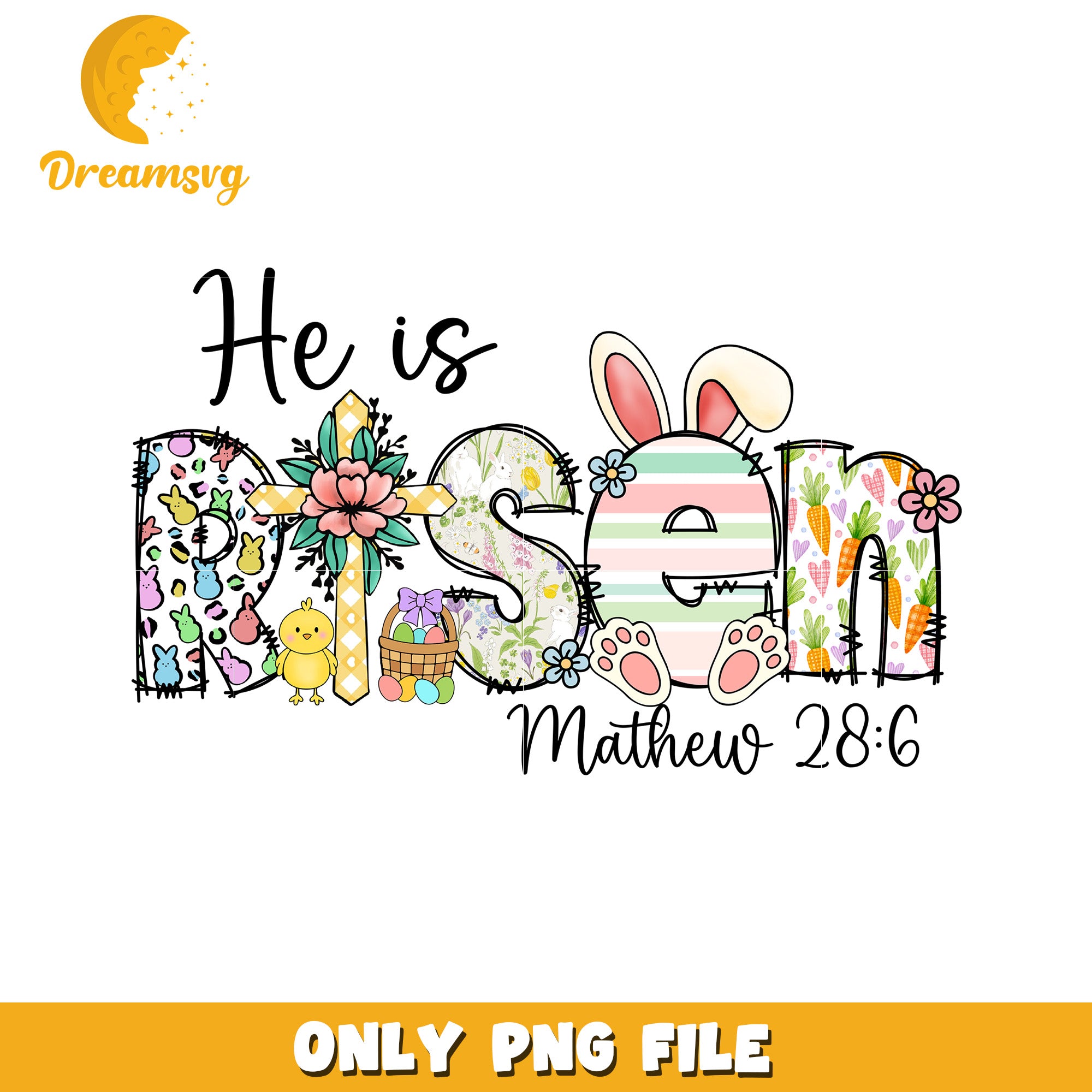 He is Risen Easter Decor with Bible Verse Mathew 286 PNG