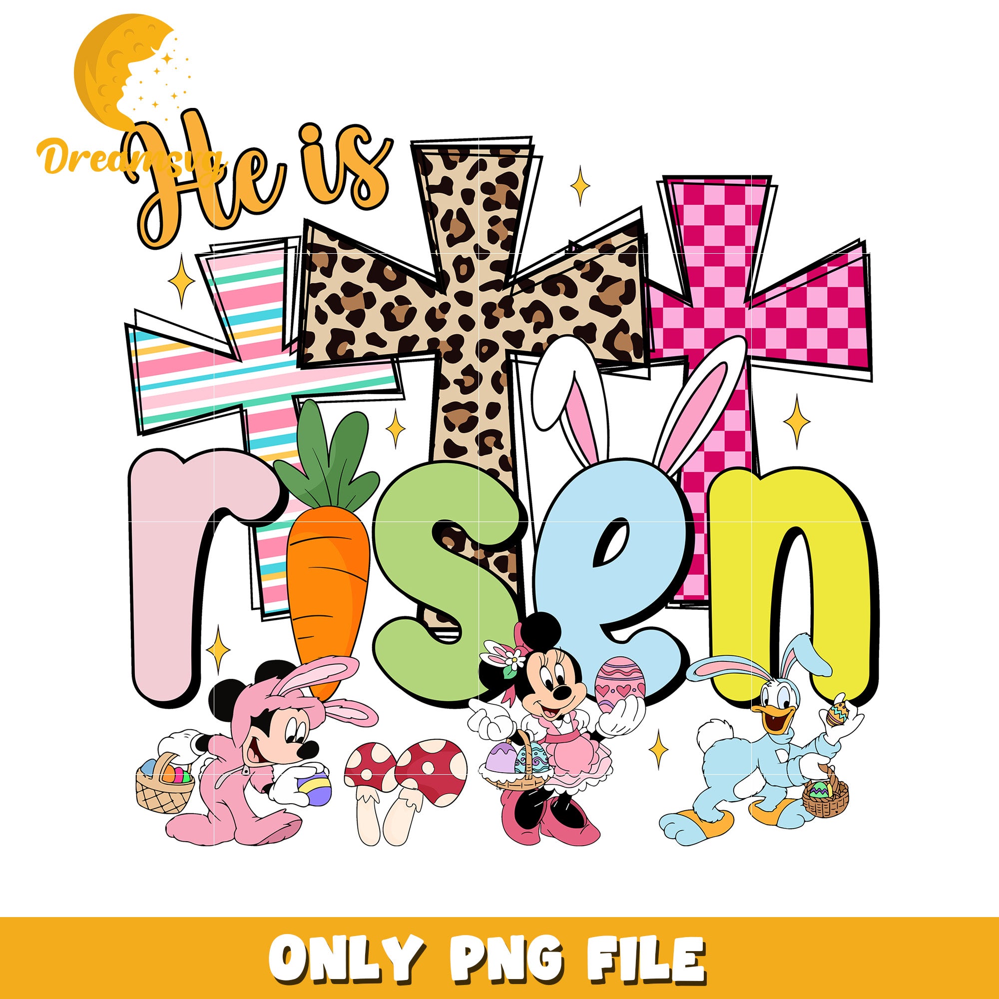 He is Risen Easter PNG Design with Cute Characters