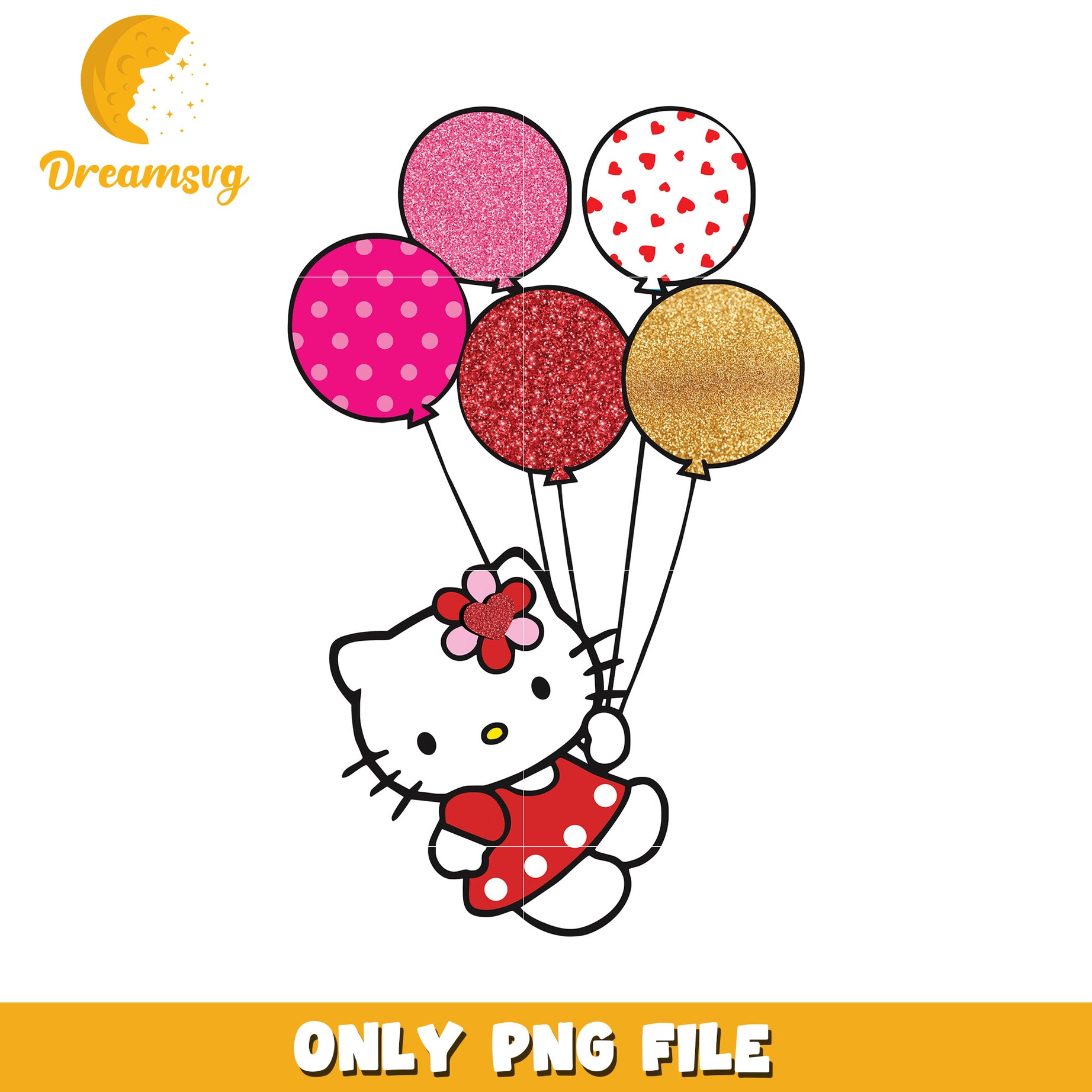 Hello Kitty Balloon Clipart PNG Digital File Download