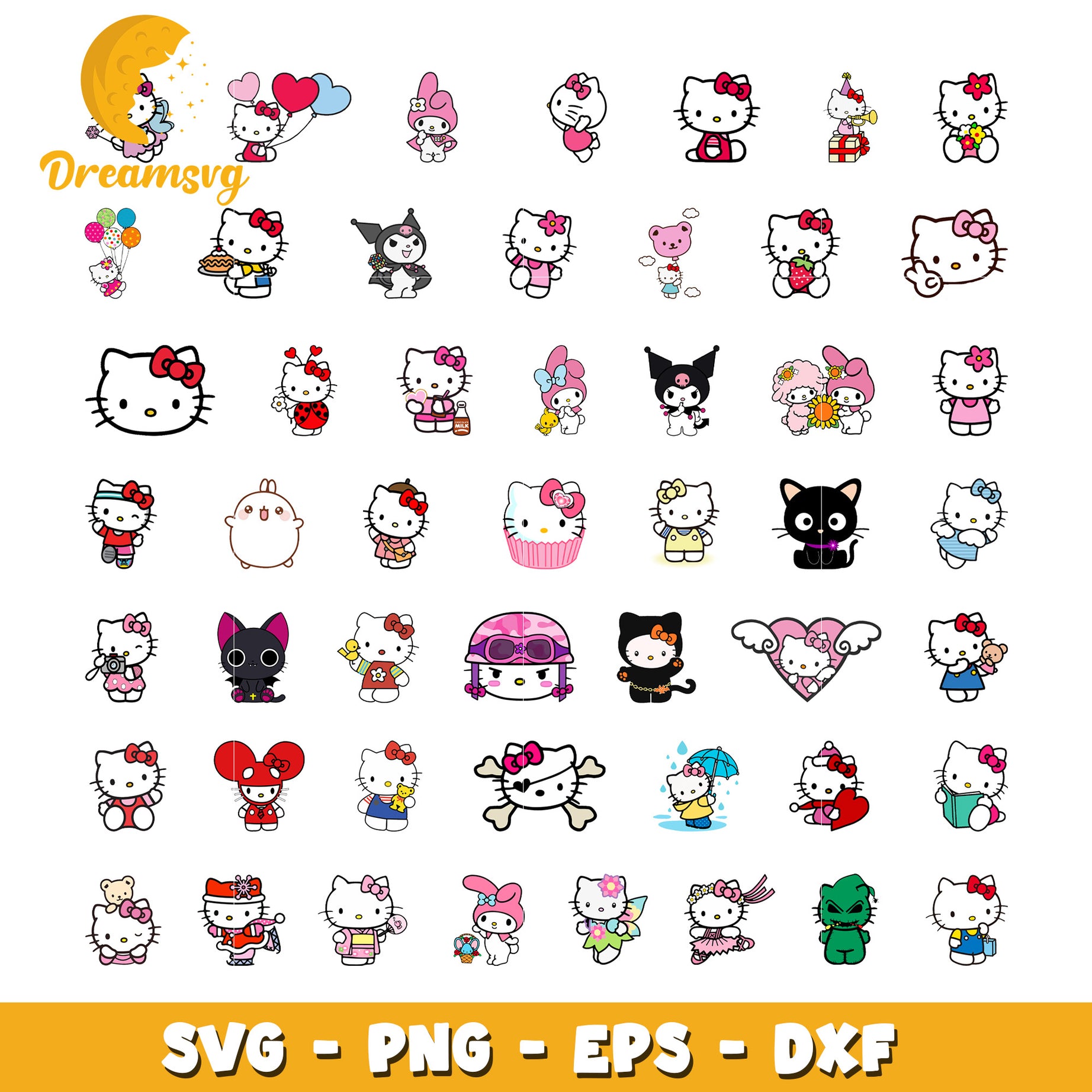 Cartoon hello kitty design bundle svg, hello kitty character svg