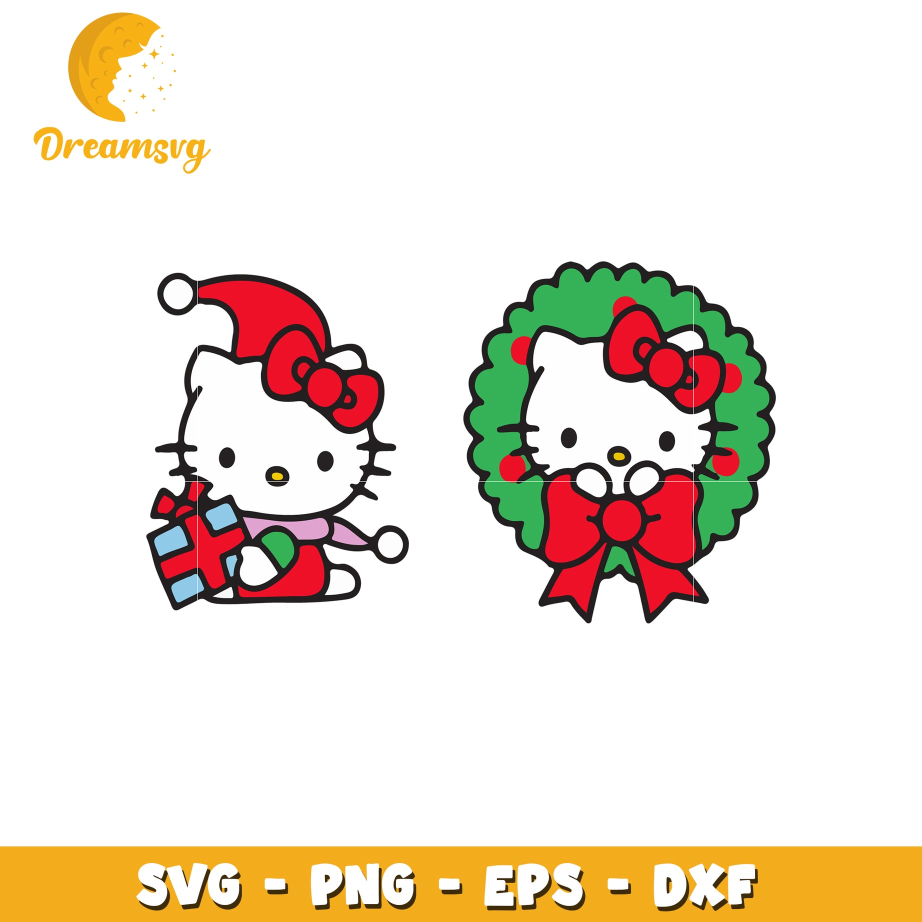 Hello Kitty Christmas SVG Clipart Gift and Wreath Design Files