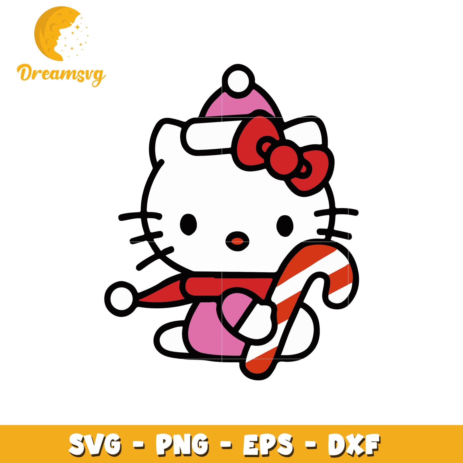 Hello Kitty Christmas SVG Clipart with Candy Cane Design