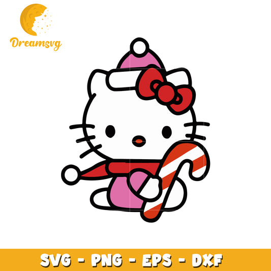 Hello Kitty Christmas SVG Clipart with Candy Cane Design
