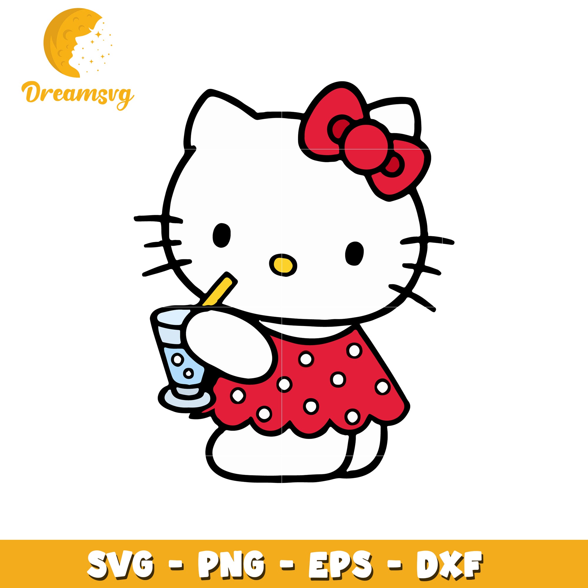 Hello Kitty Drinking SVG PNG EPS DXF