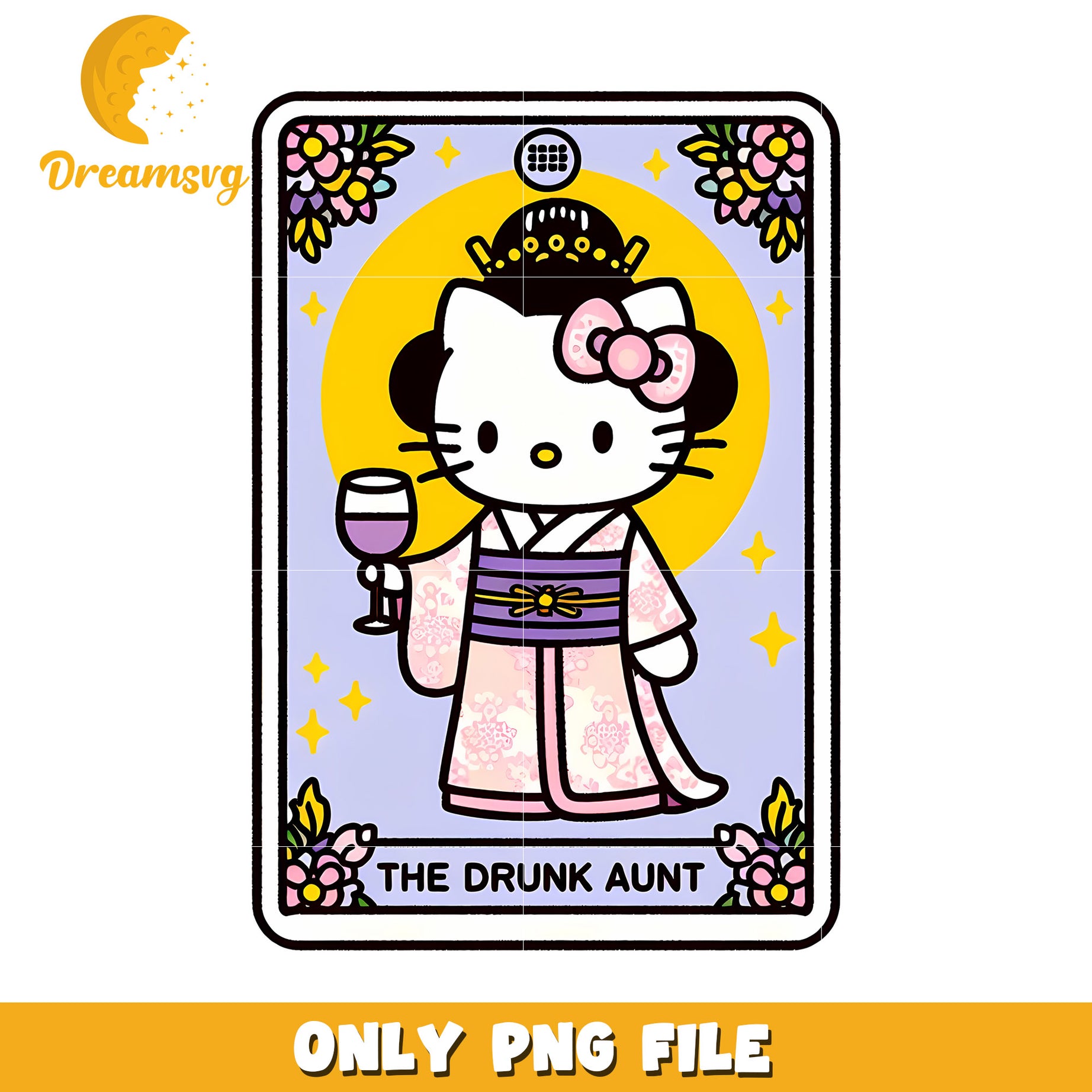 Hello Kitty Drunk Aunt PNG Card Design