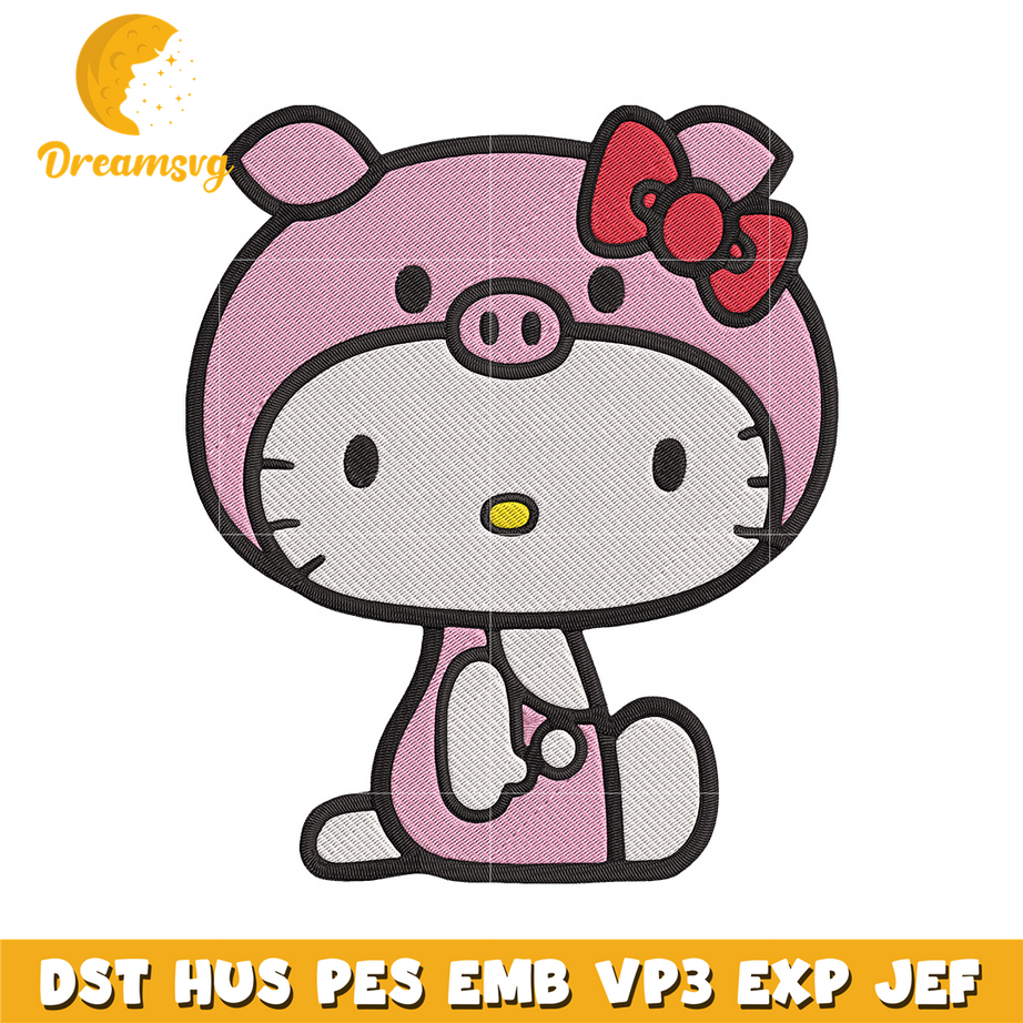 Hello kitty pig Embroidery Design