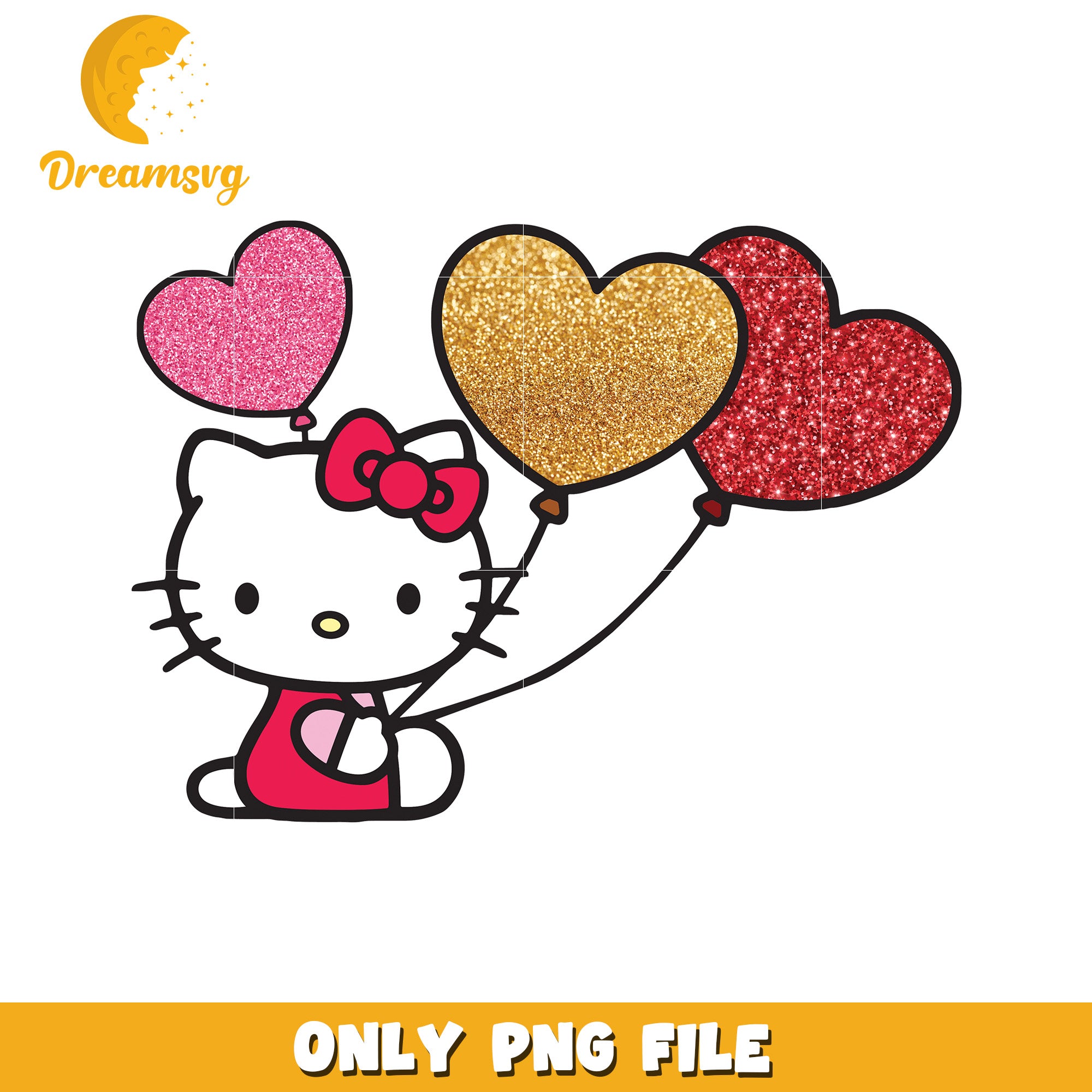 Hello Kitty Glitter Heart Balloons PNG