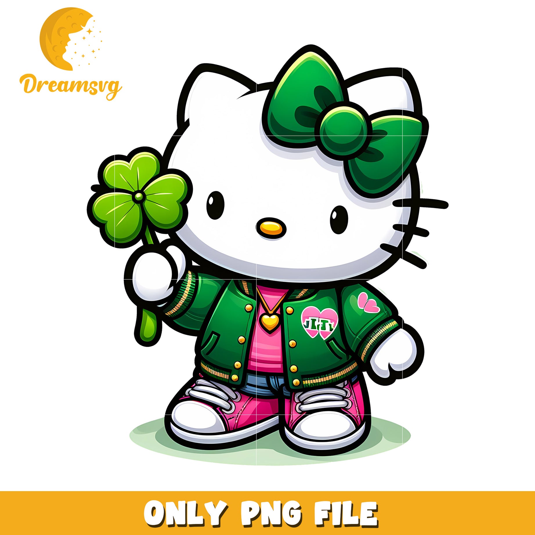 Hello Kitty Green Jacket with Shamrock PNG Download File