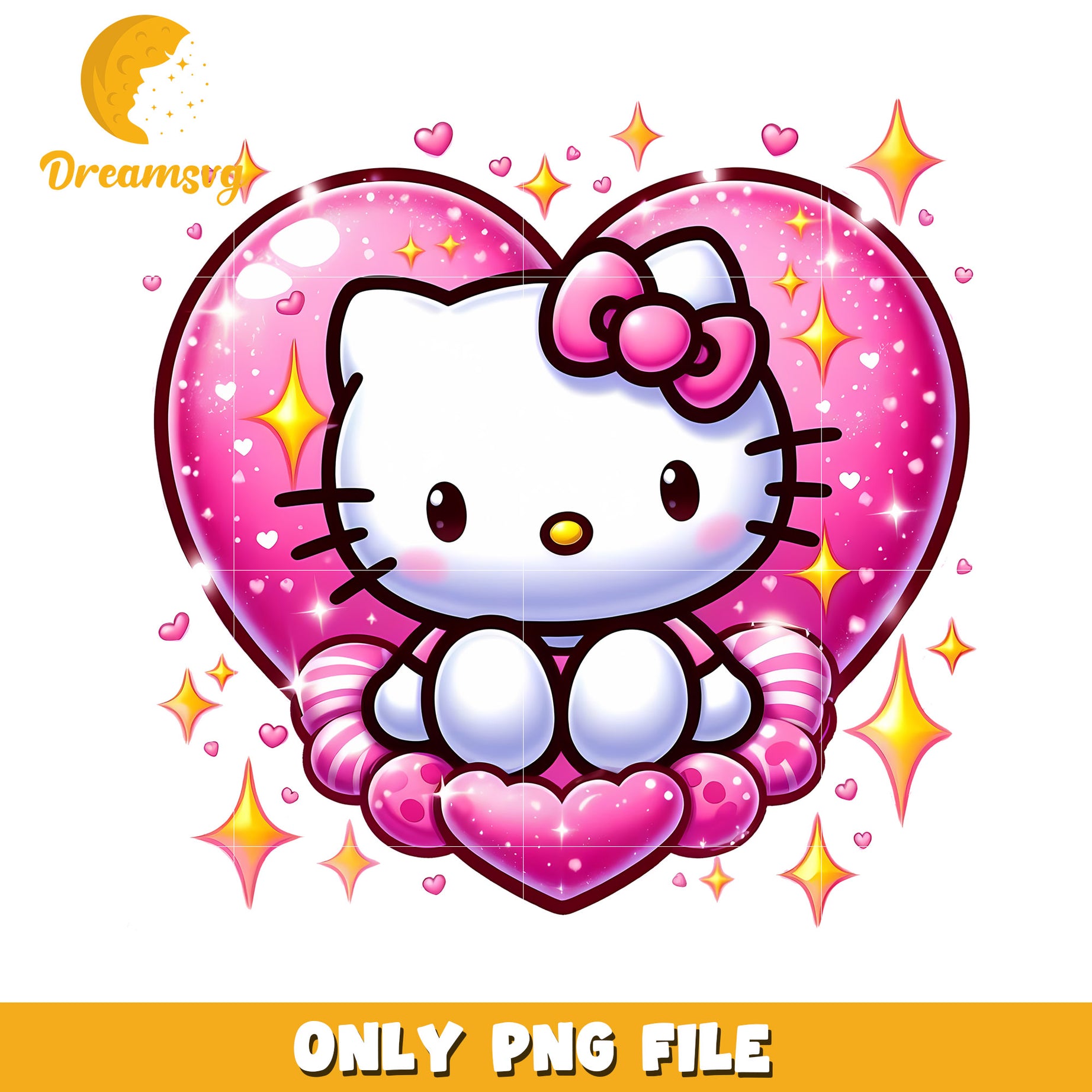 Hello Kitty Heart PNG Cute Glitter Design