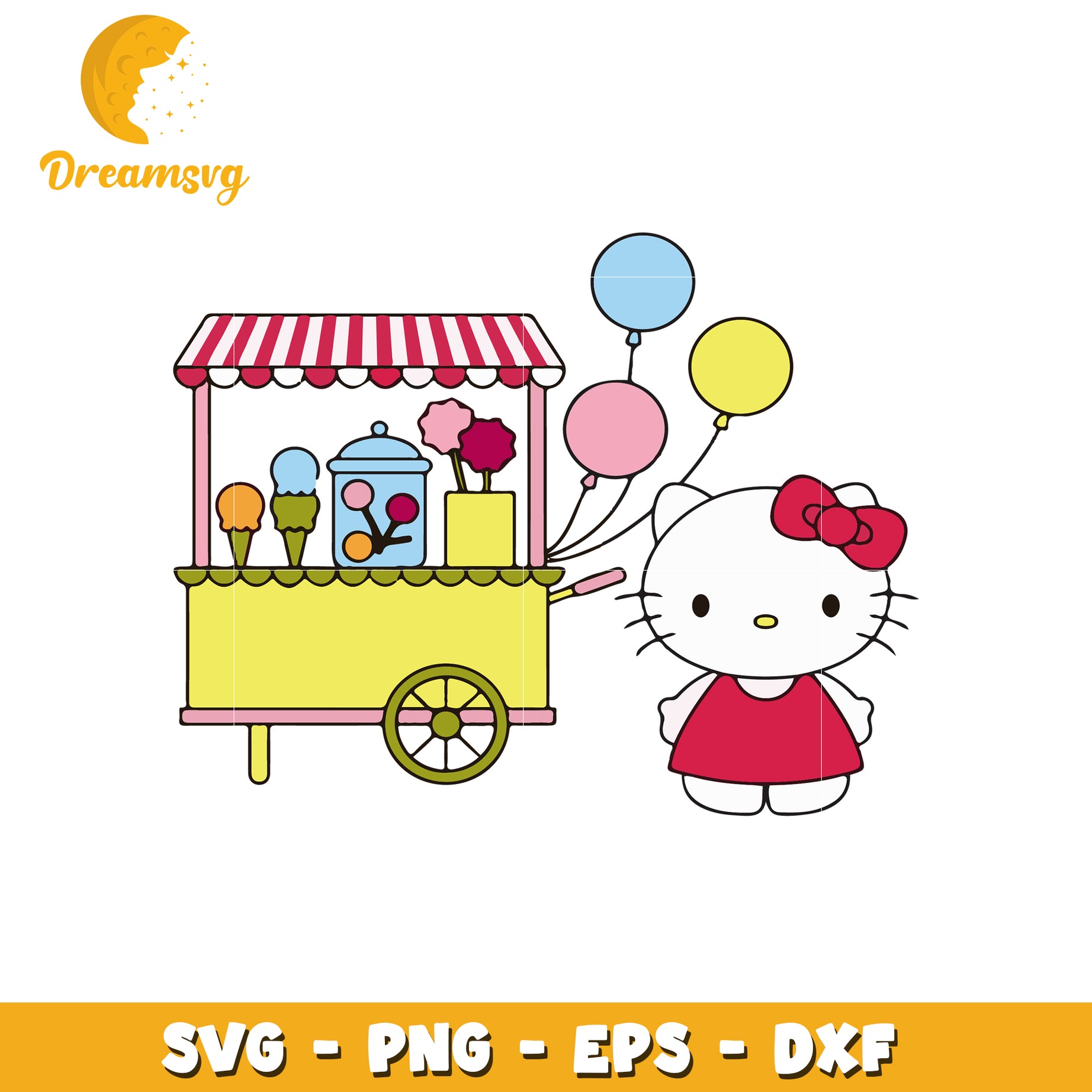 Hello Kitty Ice Cream Cart SVG Cut Files