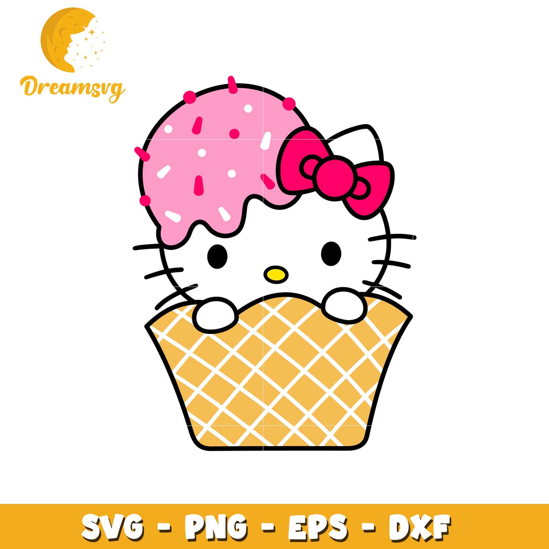 Hello Kitty Ice Cream Cone SVG Cut File