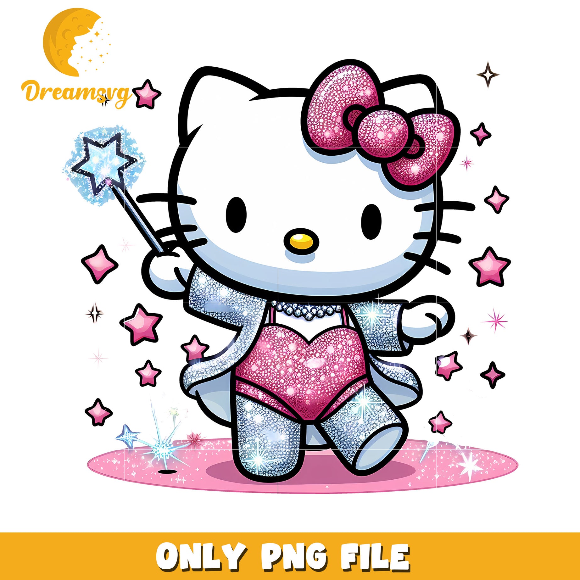 Hello Kitty Magical Glitter PNG File for Crafts and Decor