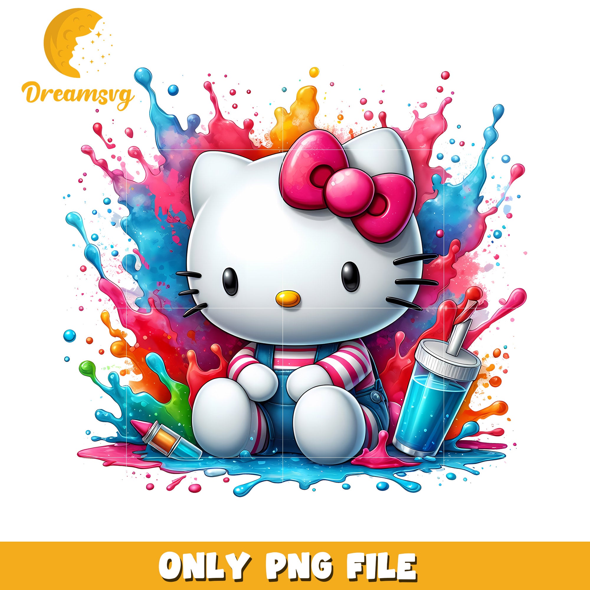 Hello Kitty PNG Colorful Paint Splash Design