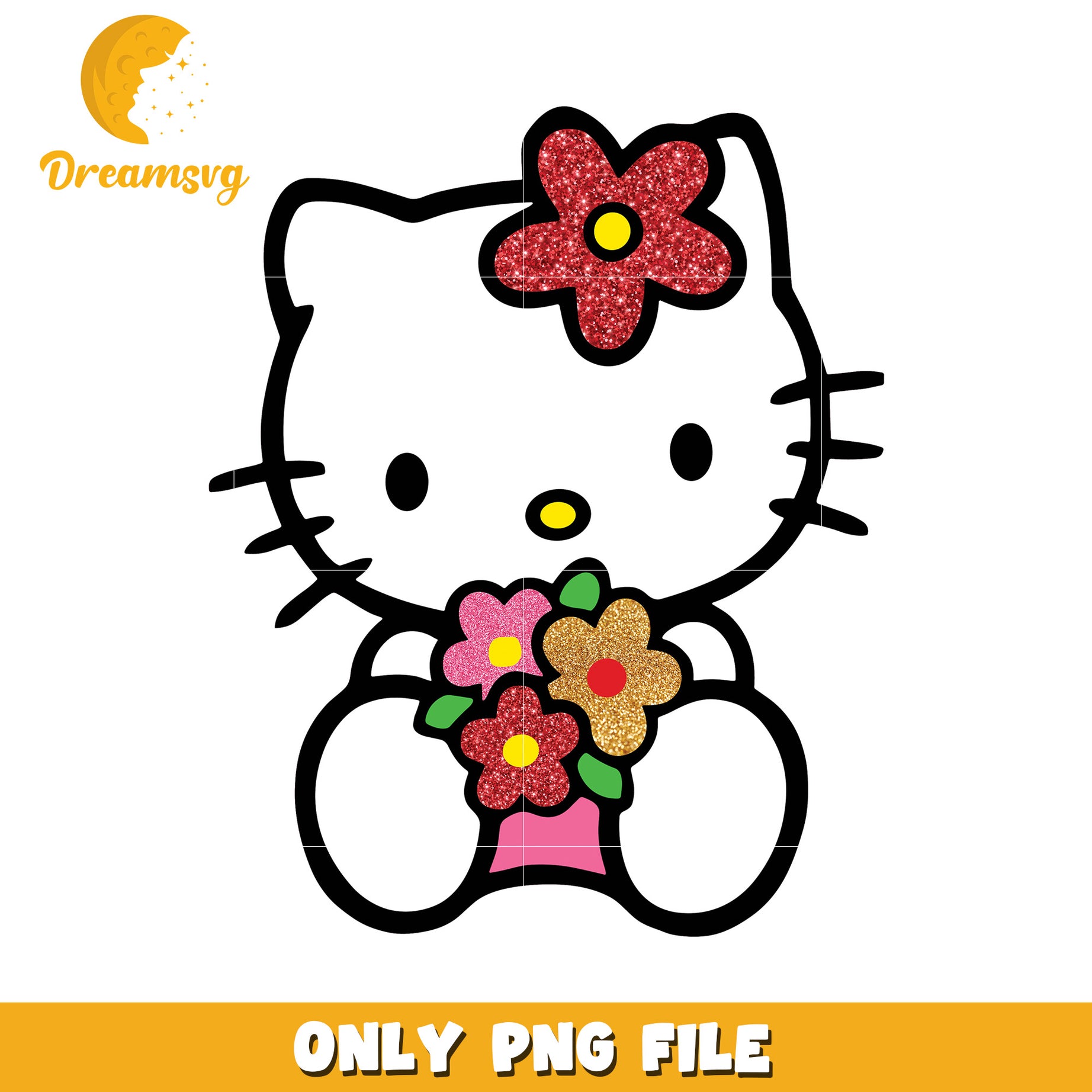 Hello Kitty PNG Glitter Flowers