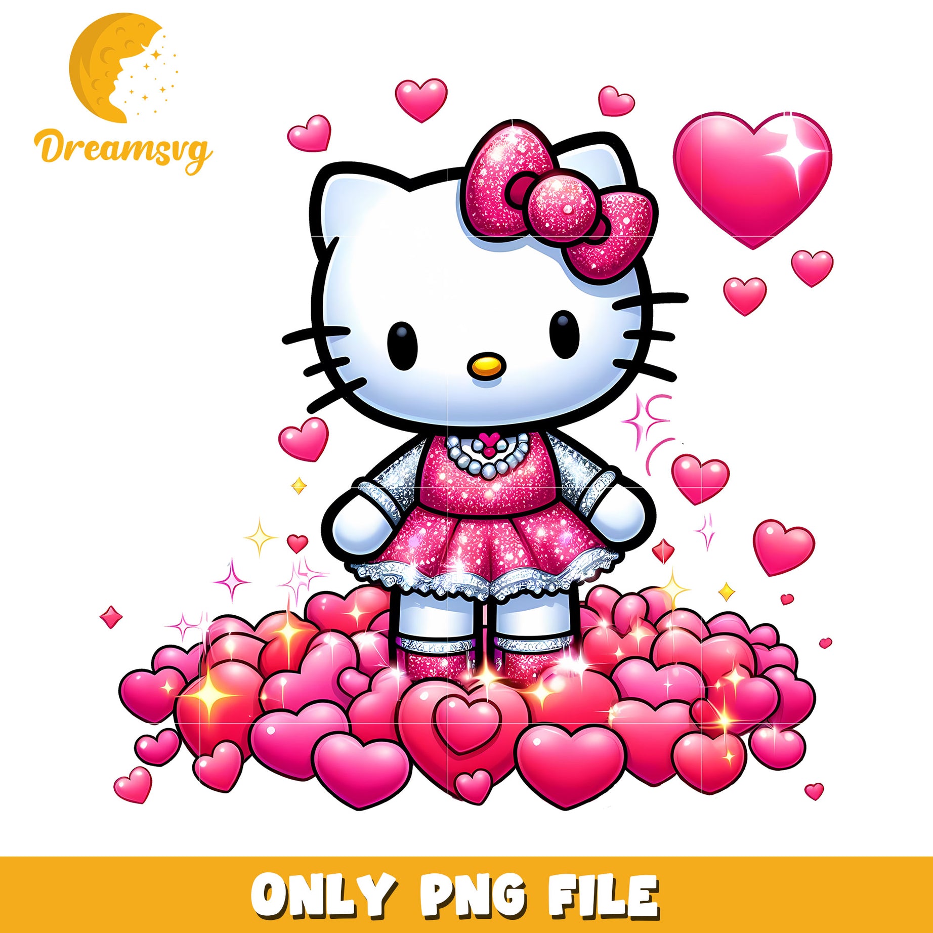 Hello Kitty PNG Glitter Hearts Valentines