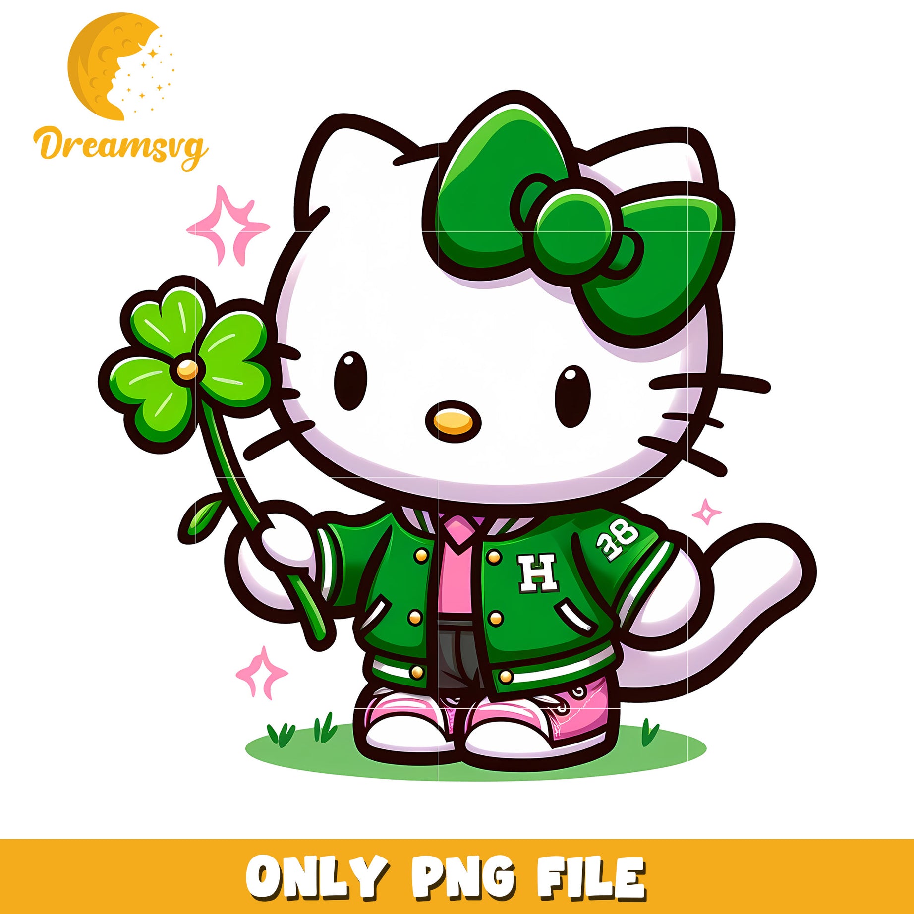 Hello Kitty PNG Green Jacket Clover