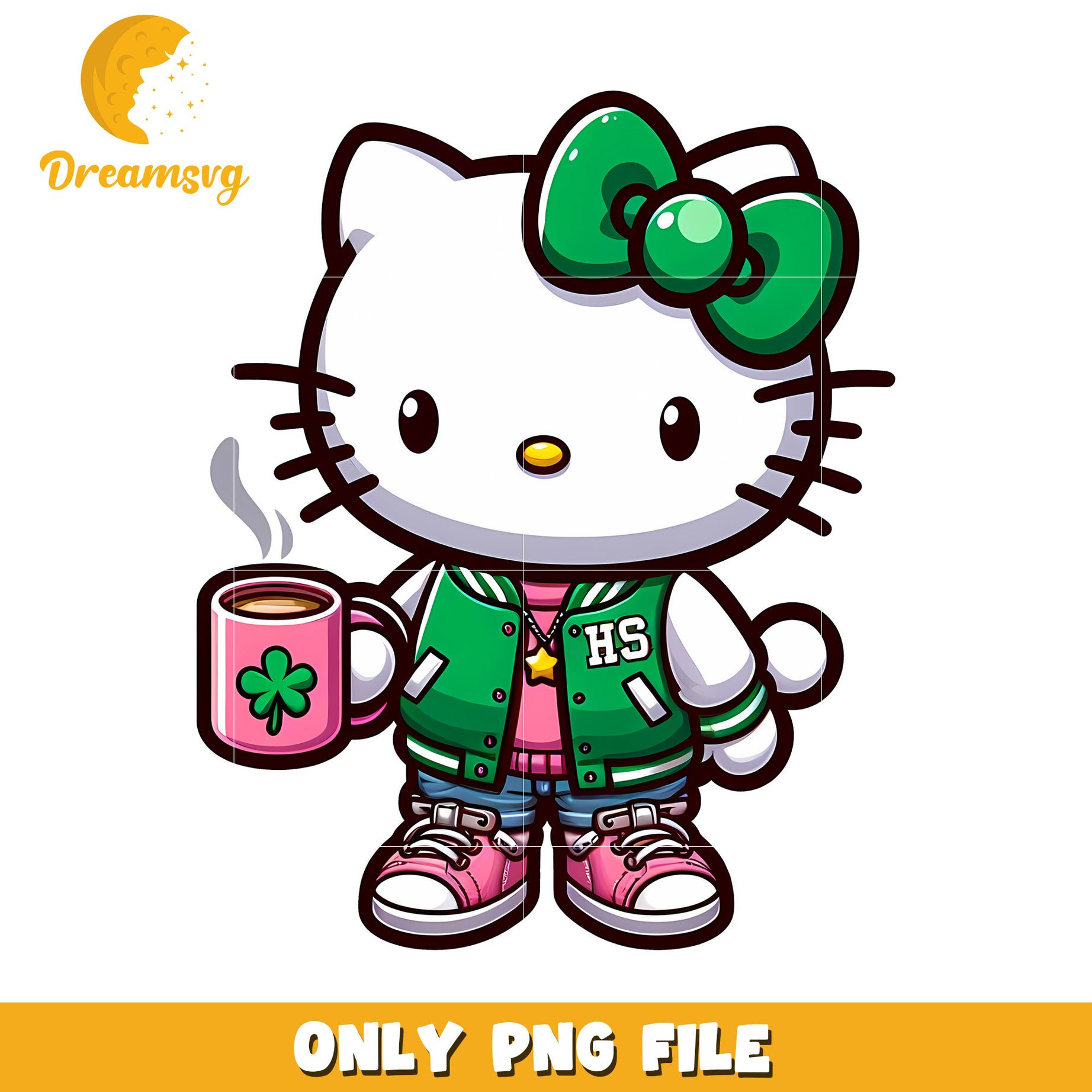 Hello Kitty PNG Green Jacket Coffee
