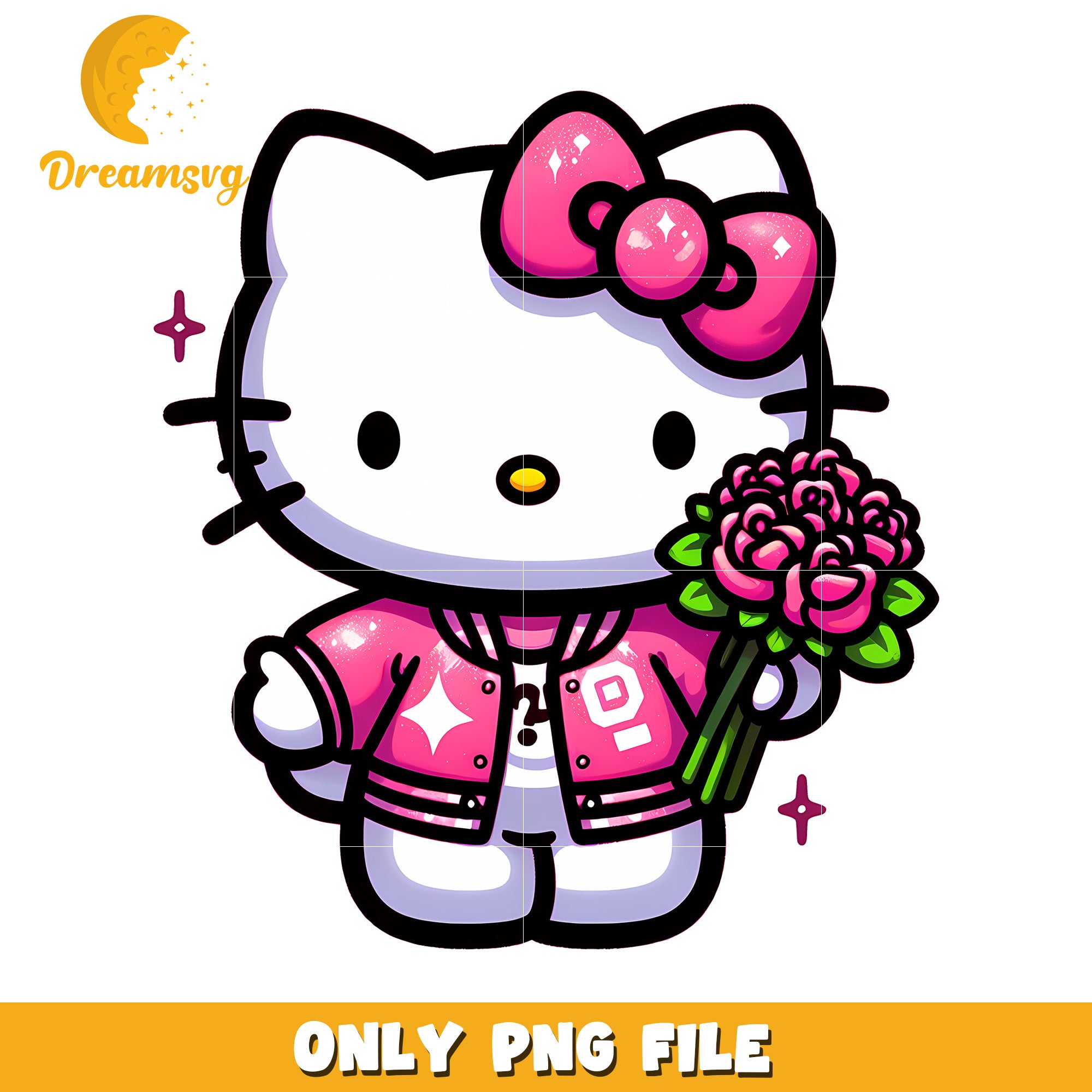 Hello Kitty Holding Roses Hello Kitty PNG Roses & Jacket Design – DreamSVG Store