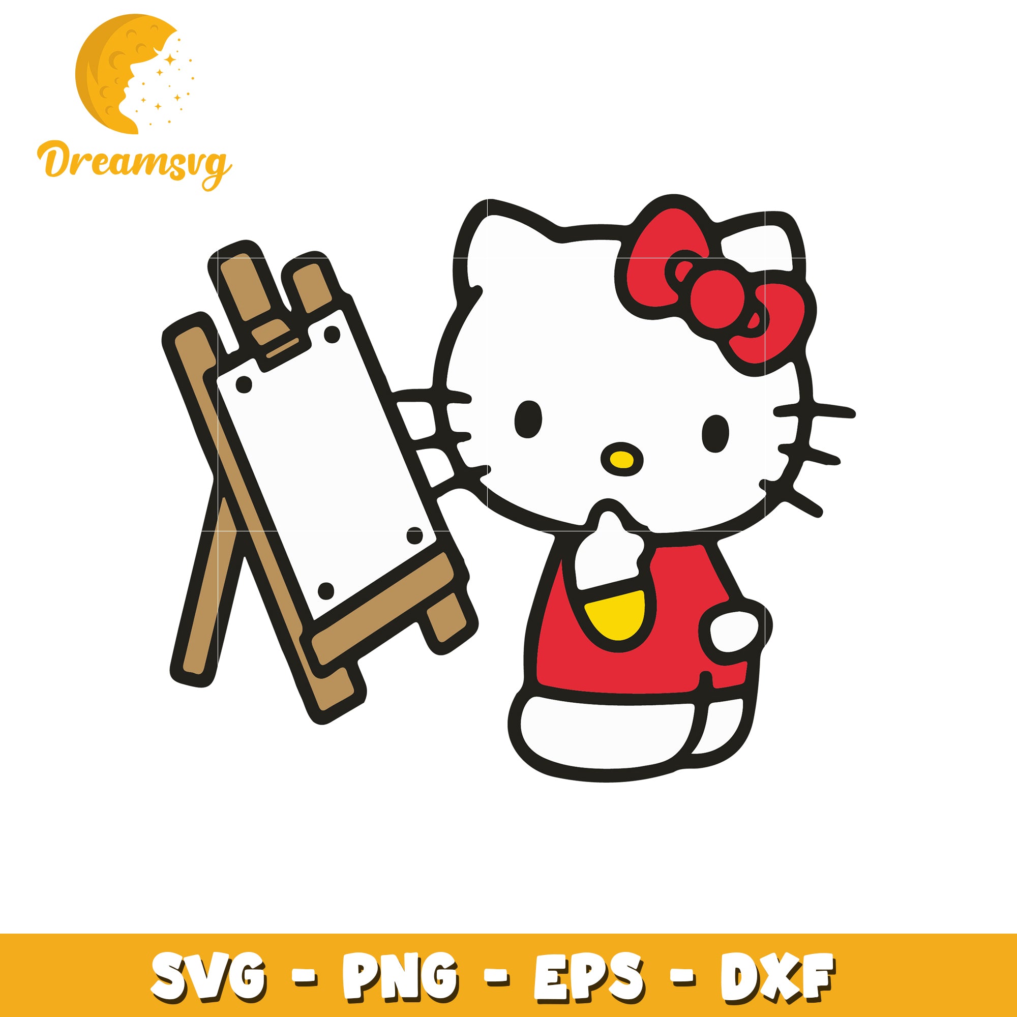 Hello Kitty Painting SVG PNG EPS DXF Cut Files