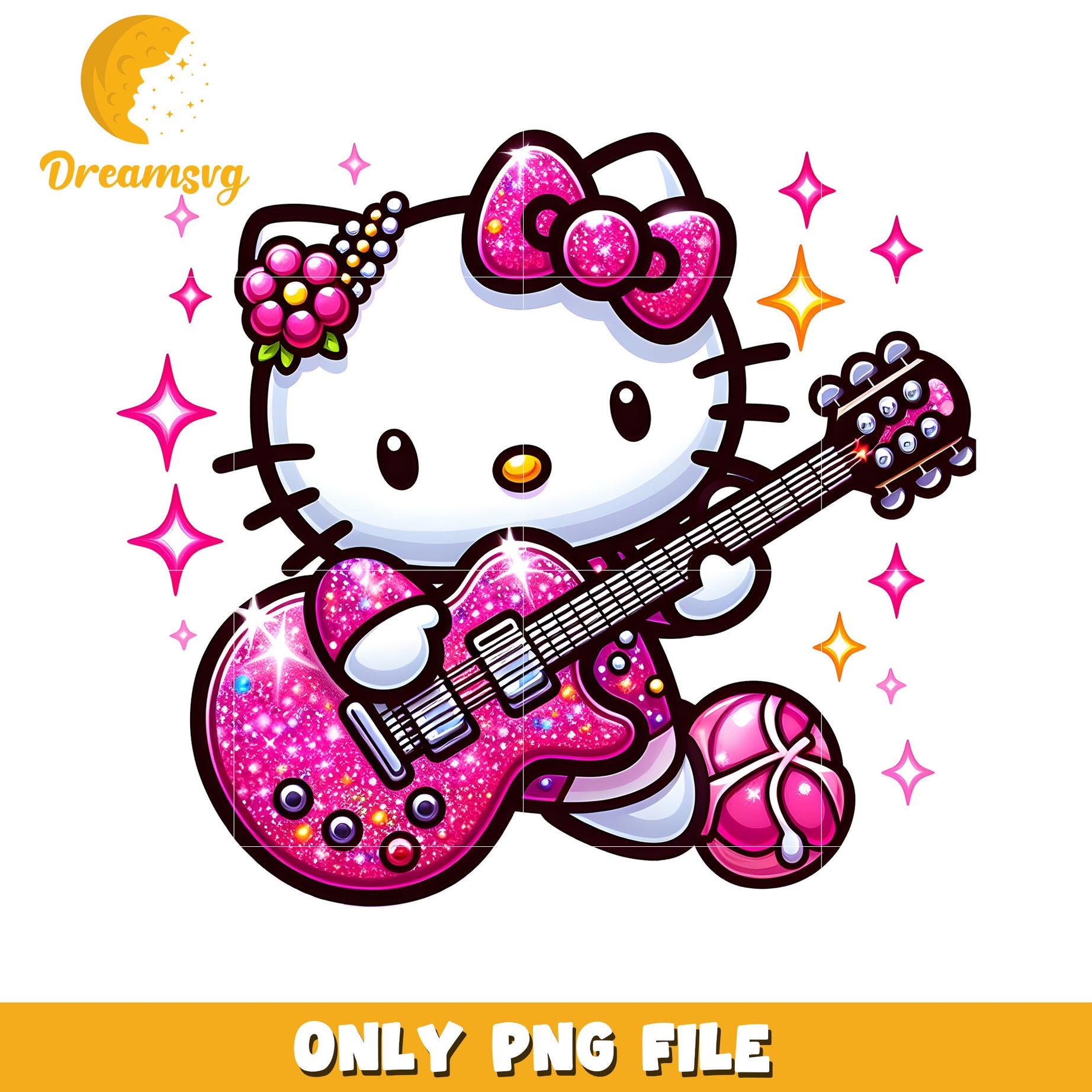 Hello Kitty Rock Star PNG Glitter Guitar