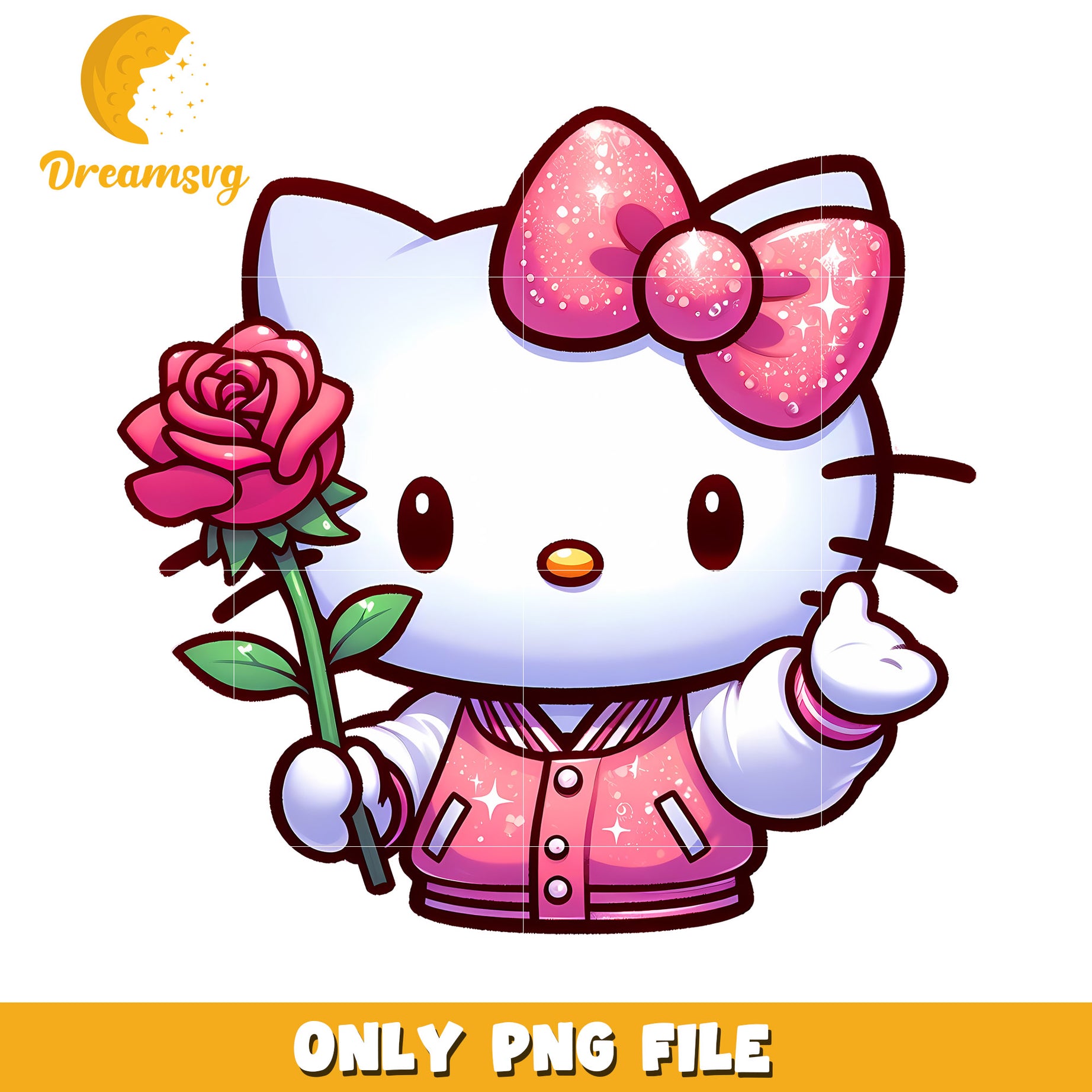 Hello Kitty Rose PNG Cute Cartoon Clipart