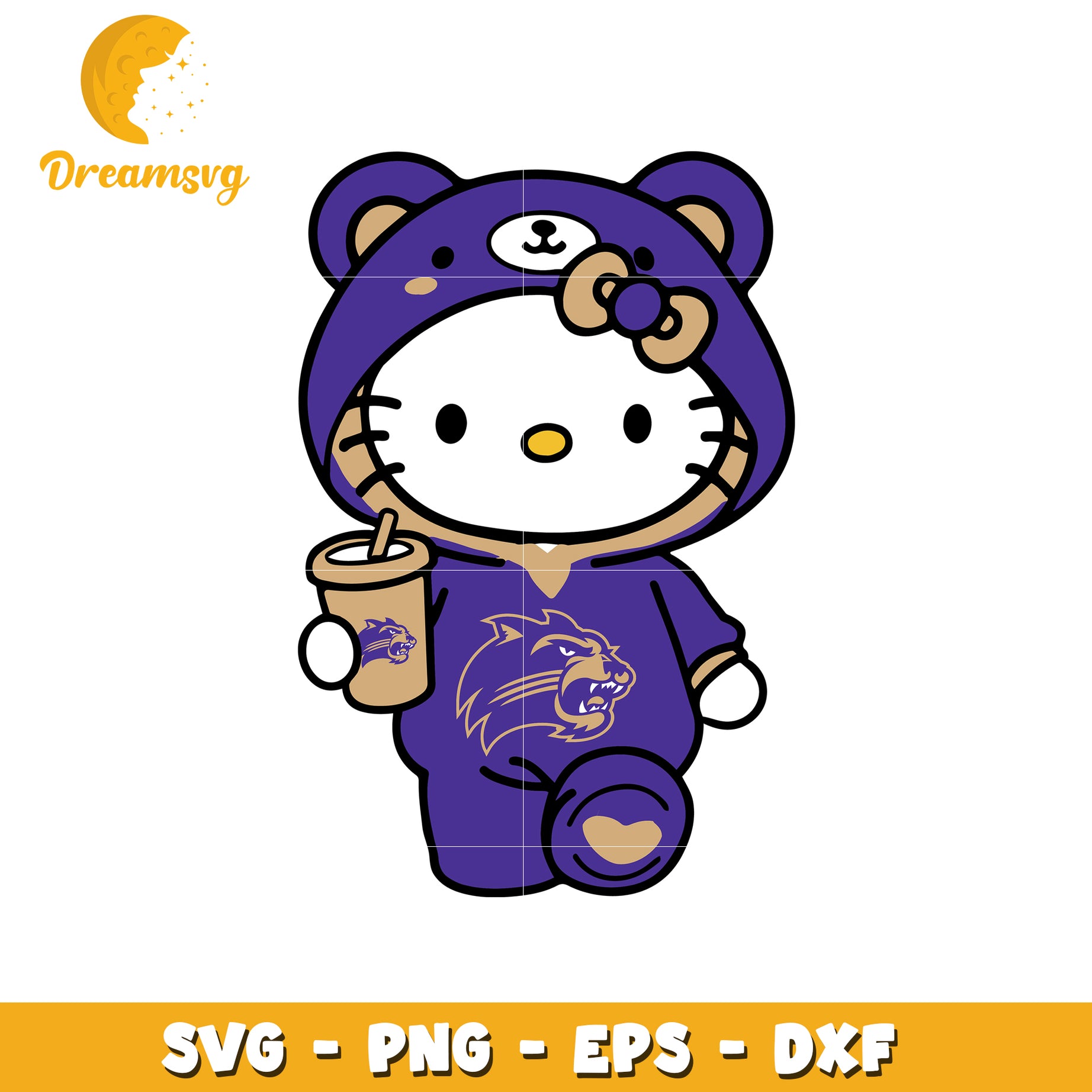 Hello Kitty SVG Design Purple Bear Outfit